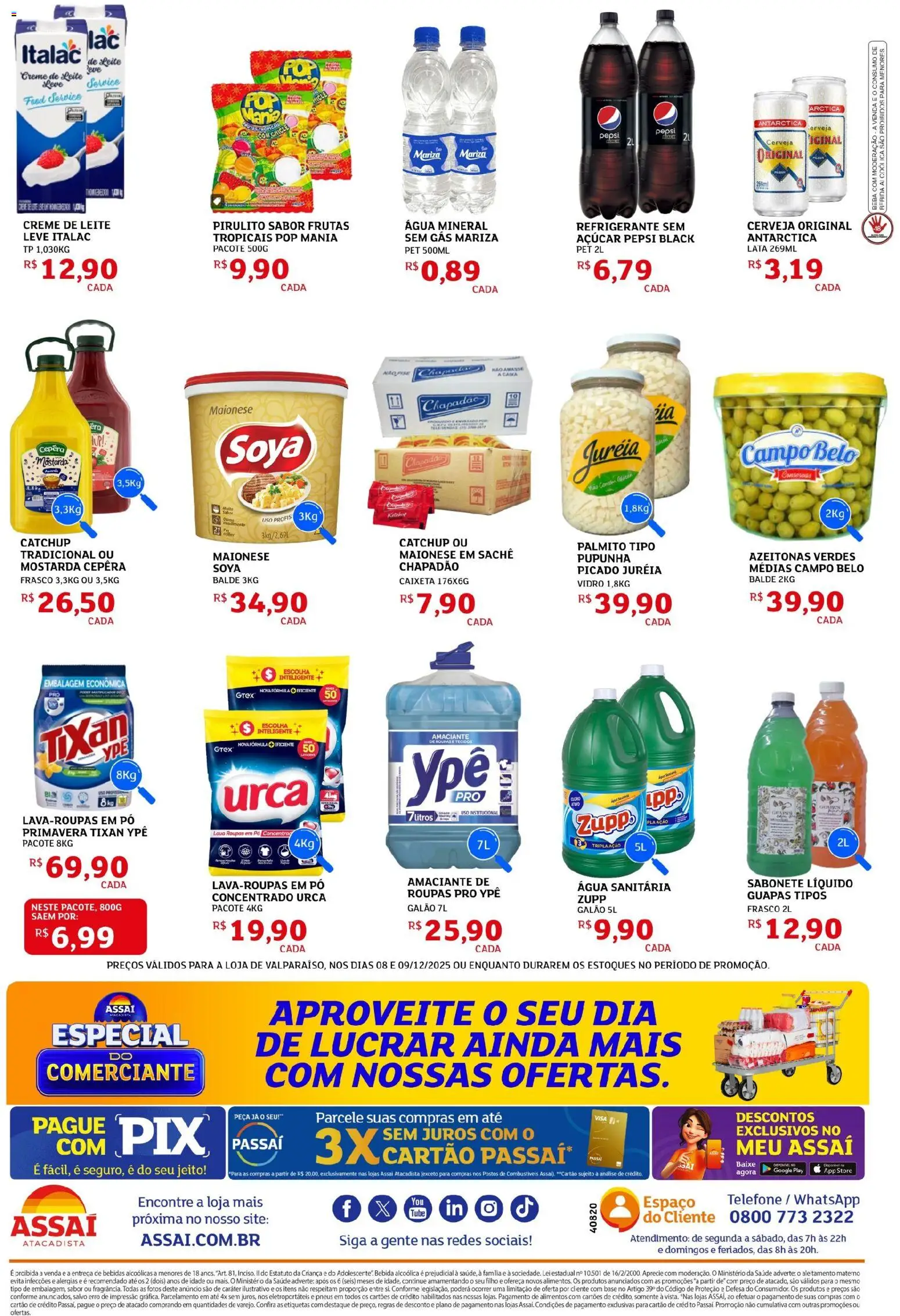 Assaí Atacadista Folheto - válido de 08.12.2025 | Página: 2 | Produtos: Cerveja, Pneus, Creme de leite, PC