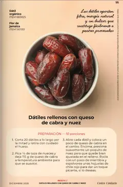 Vista previa de Dátiles rellenos con queso de cabra y nuez, Dates stuffed with goat cheese and walnuts., nuevo folleto de la tienda, válido en México a partir del 01.12.2025 | Página: 95 | Productos: Queso, Nuez, Nueces, Hojuelas