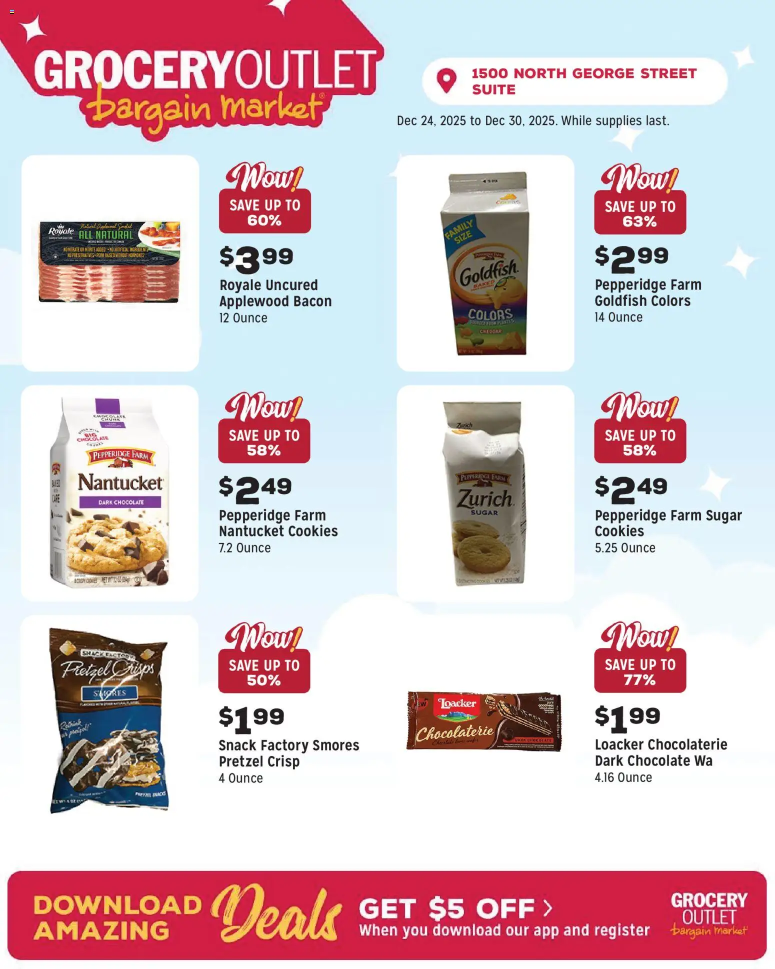 Grocery Outlet Weekly Ad - PA - valid from 24.12.2025 | Page: 1 | Products: Chocolate, Pork, Cookies, Sugar