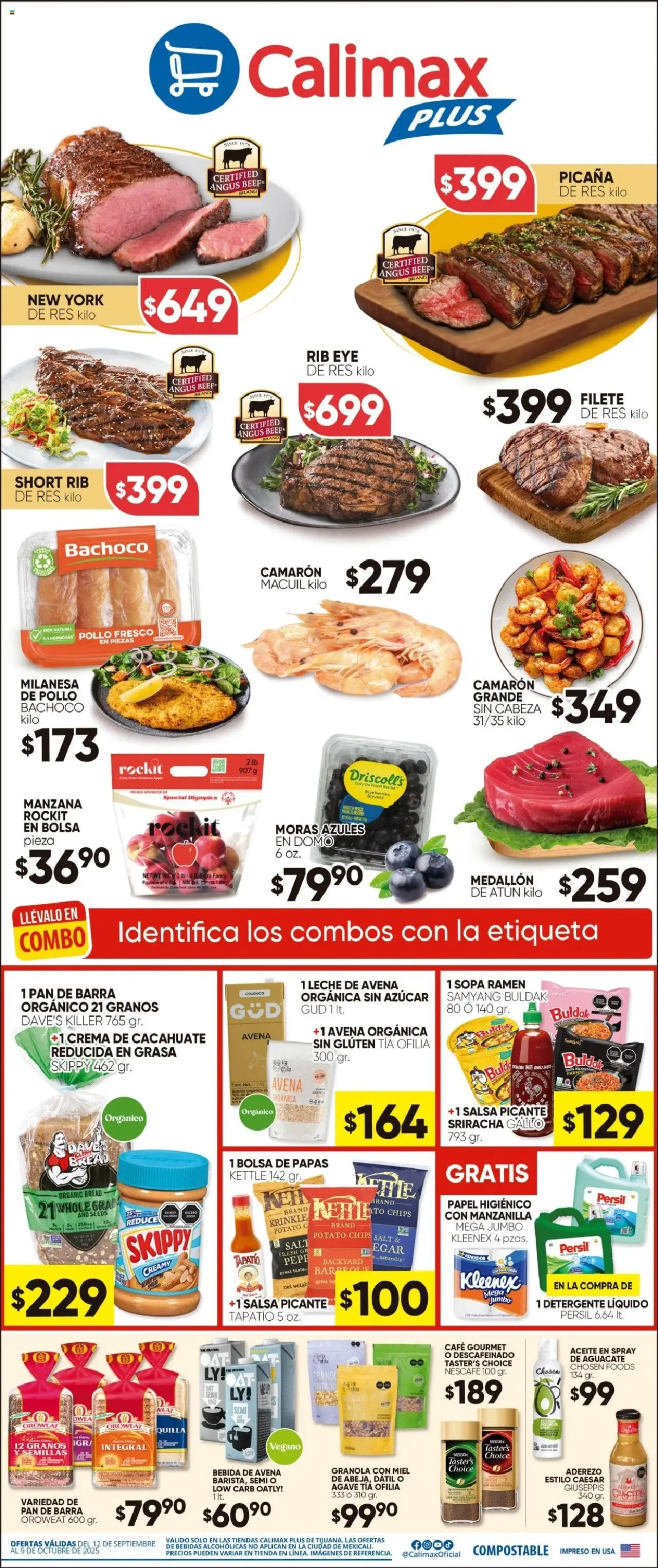 Nuevas ofertas de Calimax válidas en toda la República Mexicana desde el 12.09.2025. ¡Encuentra las mejores ofertas en Calimax - Folleto Plus! | Página: 1 | Productos: Pollo, Atún, Crema, Aceite