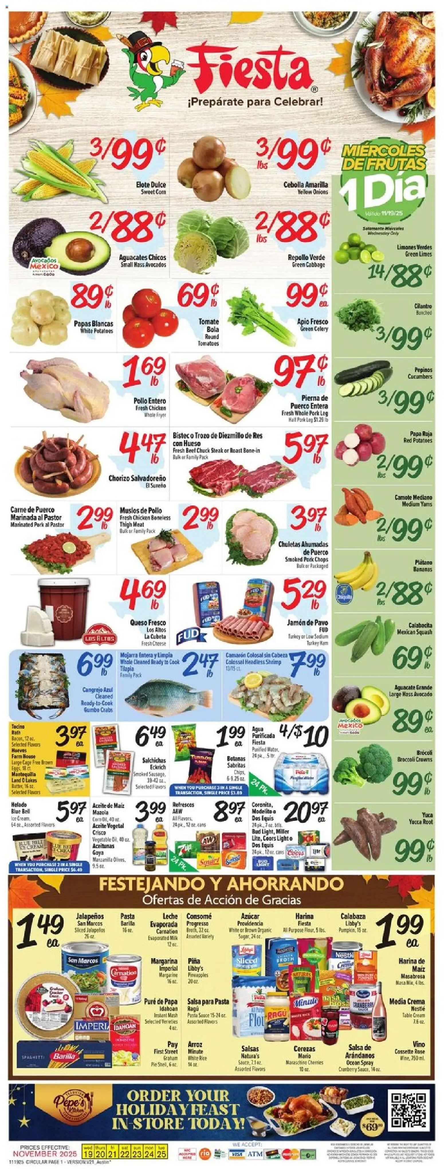 Fiesta Mart Weekly Ad - valid from 19.11.2025 | Page: 1 | Products: Cherries, Table, Bananas, Sauce