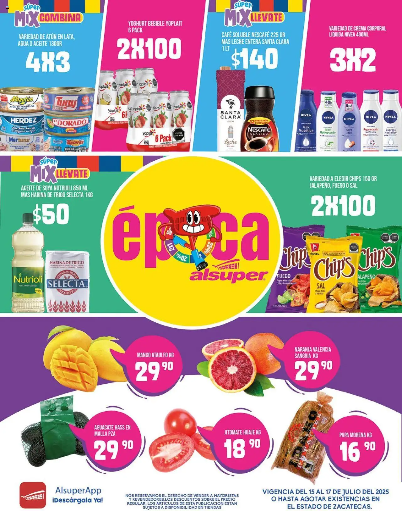 Nuevas ofertas de Alsuper válidas en toda la República Mexicana desde el 15.07.2025. ¡Encuentra las mejores ofertas en Alsuper - 	Folleto - Zacatecas! | Página: 1 | Productos: Papa, Agua, Hojuelas, Sobre