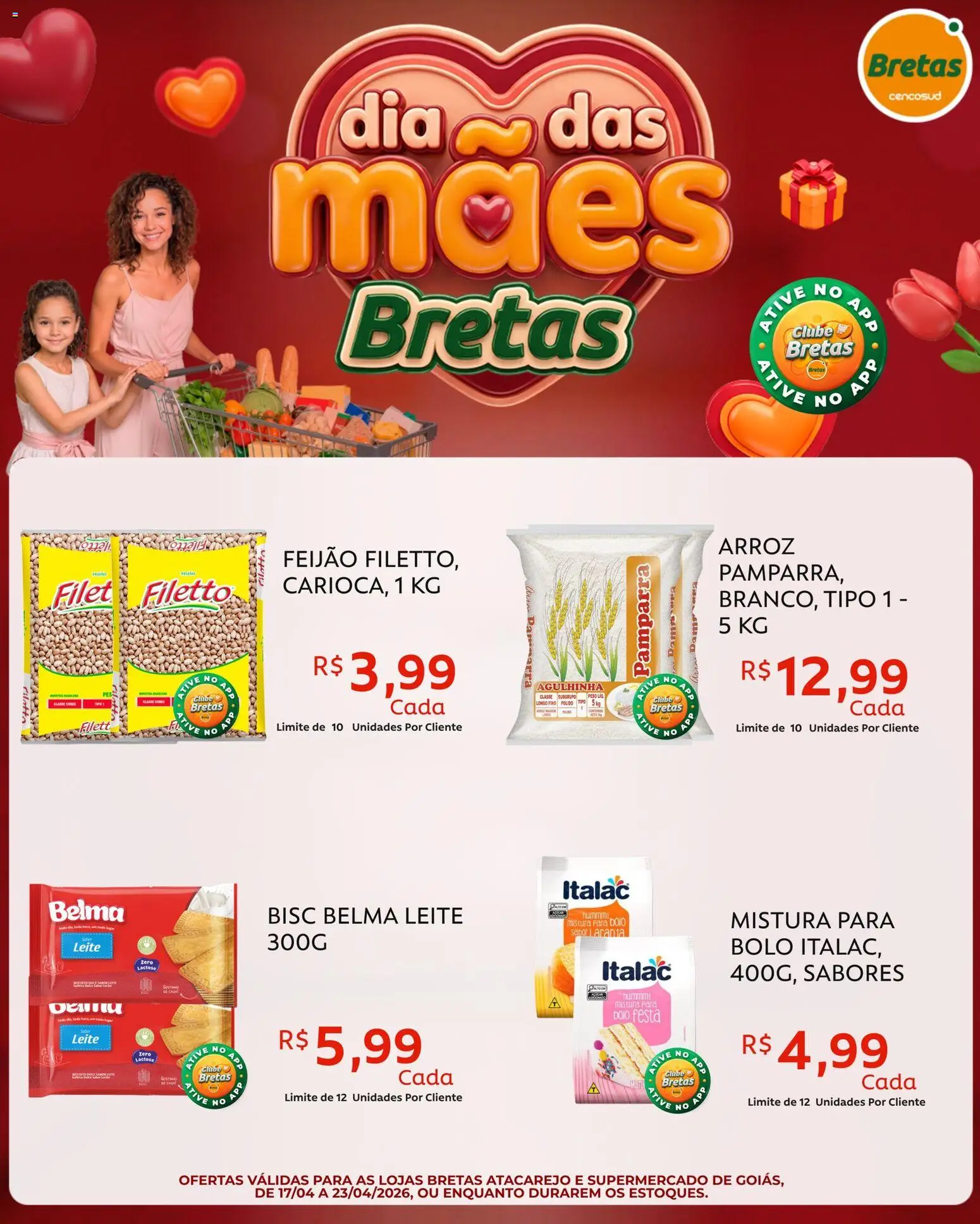 Bretas Folheto - válido de 17.04.2026 | Página: 5 | Produtos: Leite, Arroz, Bolo, Mistura para bolo