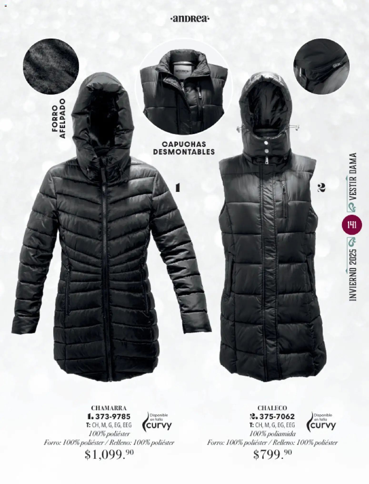 Nuevas ofertas de Andrea válidas en toda la República Mexicana desde el 26.11.2025. ¡Encuentra las mejores ofertas en Andrea catálogo Invierno! | Página: 141 | Productos: Chaleco, Chamarra