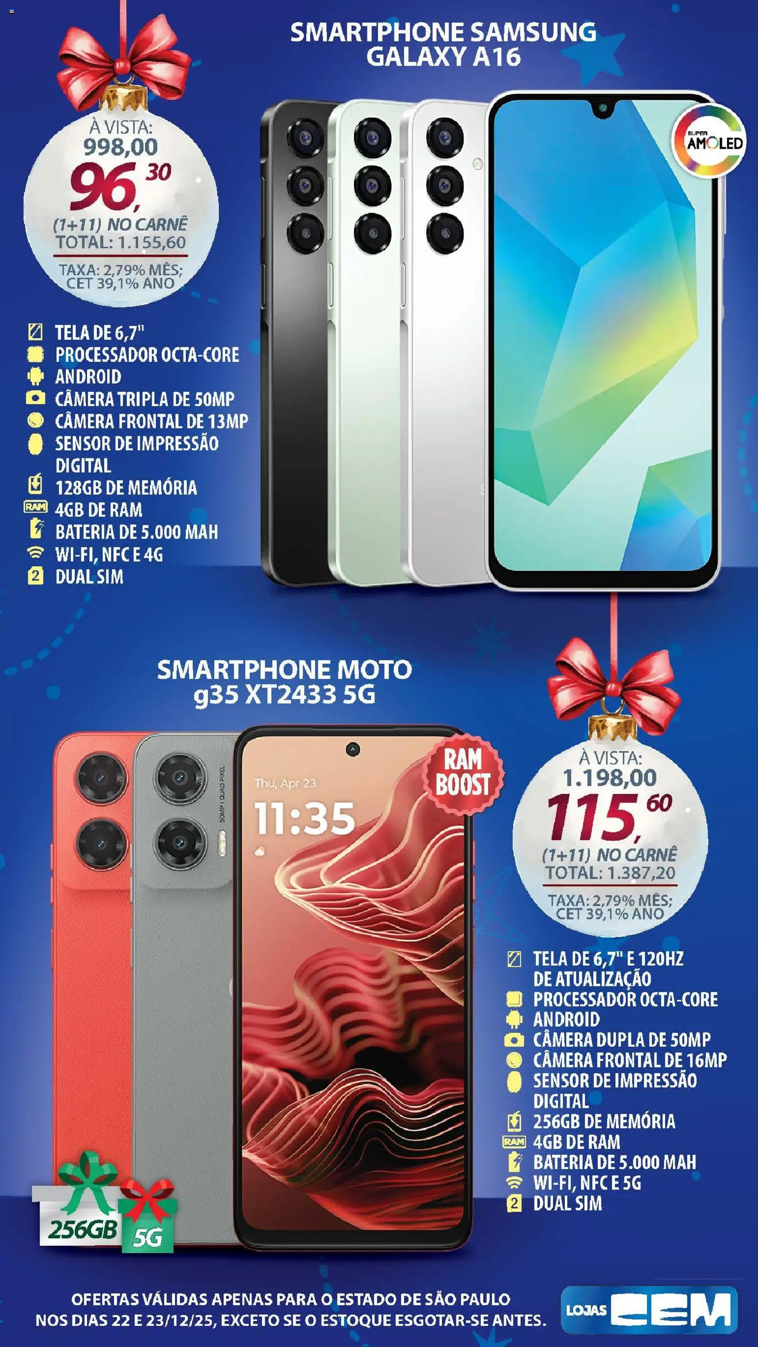 Lojas Cem Folheto - válido de 22.12.2025 | Página: 8 | Produtos: Memória ram, Tela, Carne, Smartphone