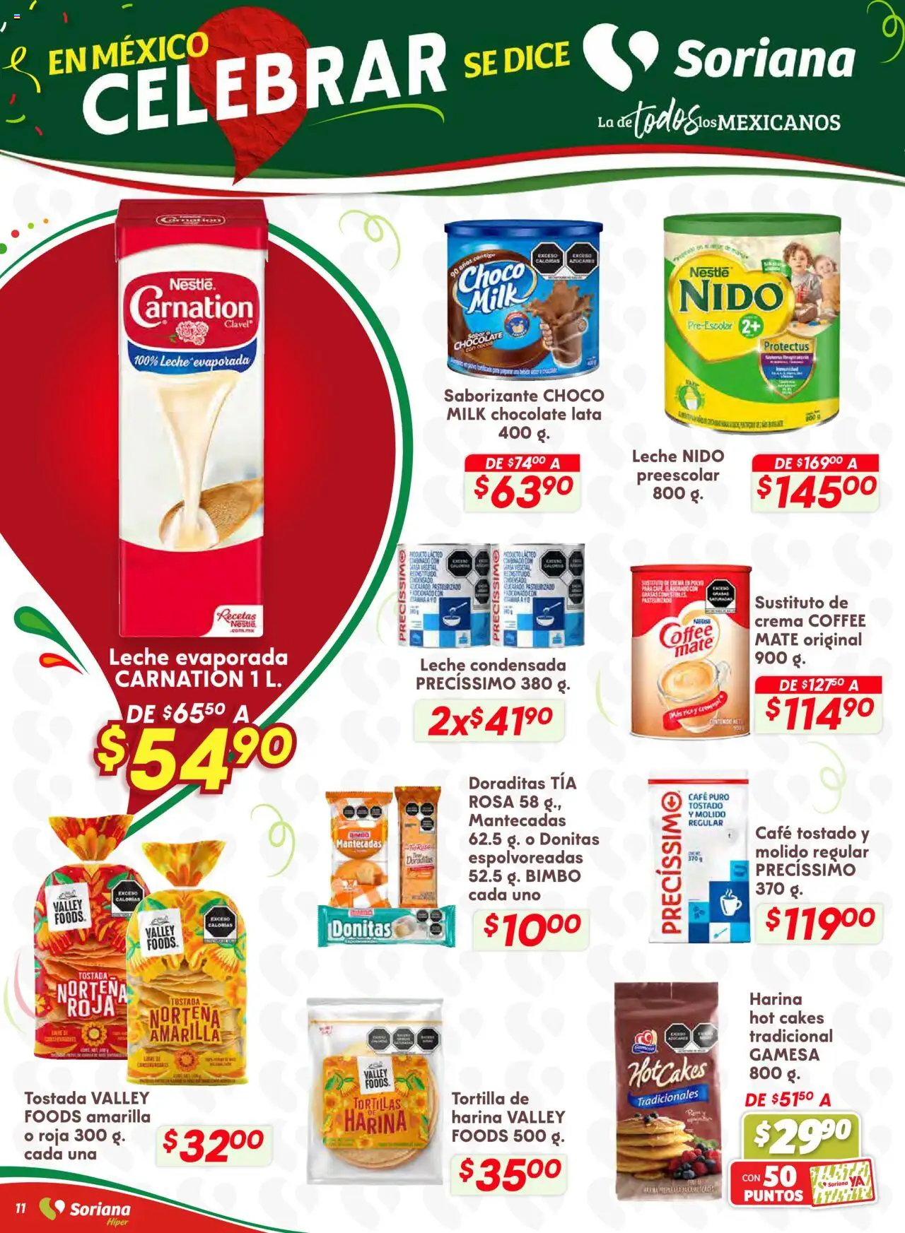 Nuevas ofertas de Soriana válidas en toda la República Mexicana desde el 28.08.2025. ¡Encuentra las mejores ofertas en Soriana - Preciazazaso Híper: Chih, Coah, Dur, NL, SLP, Tamps, Zac! | Página: 11 | Productos: Harina, Crema, Leche, Mate