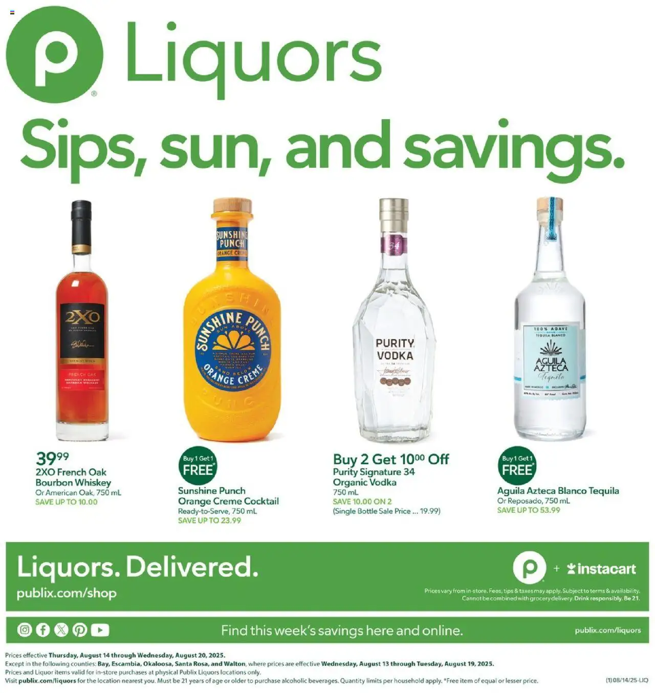 Publix Liquor - valid from 14.08.2025 | Page: 1 | Products: Bourbon, Vodka, Whiskey