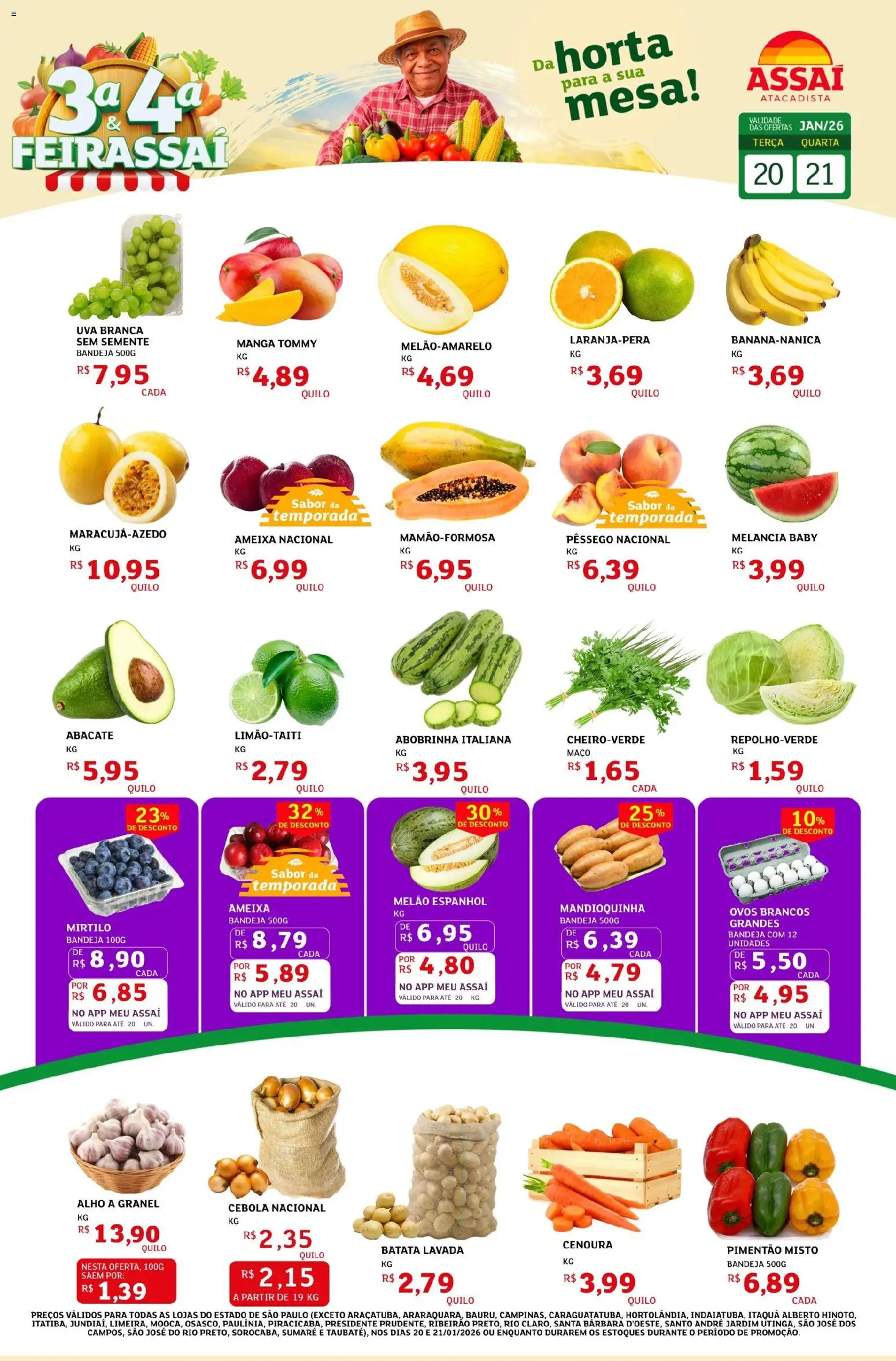 Assaí Atacadista Folheto - válido de 20.01.2026 | Página: 1 | Produtos: Melancia, Pêssego, Mesa, Ameixa