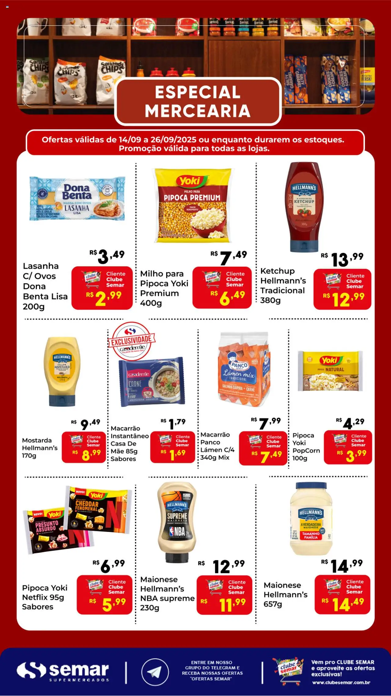 Semar Supermercado Folheto - válido de 14.09.2025 | Página: 1 | Produtos: Pasta, Massa, Lasanha, Pipoca