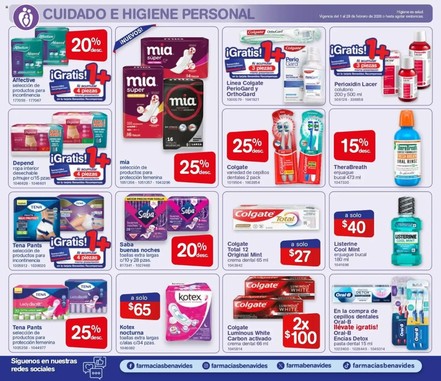 Nuevas ofertas de Farmacia Benavides válidas en toda la República Mexicana desde el 01.01.2026. ¡Encuentra las mejores ofertas en Farmacia Benavides catálogo! | Página: 20 | Productos: Pasta dental, Crema, Pasta, Ropa