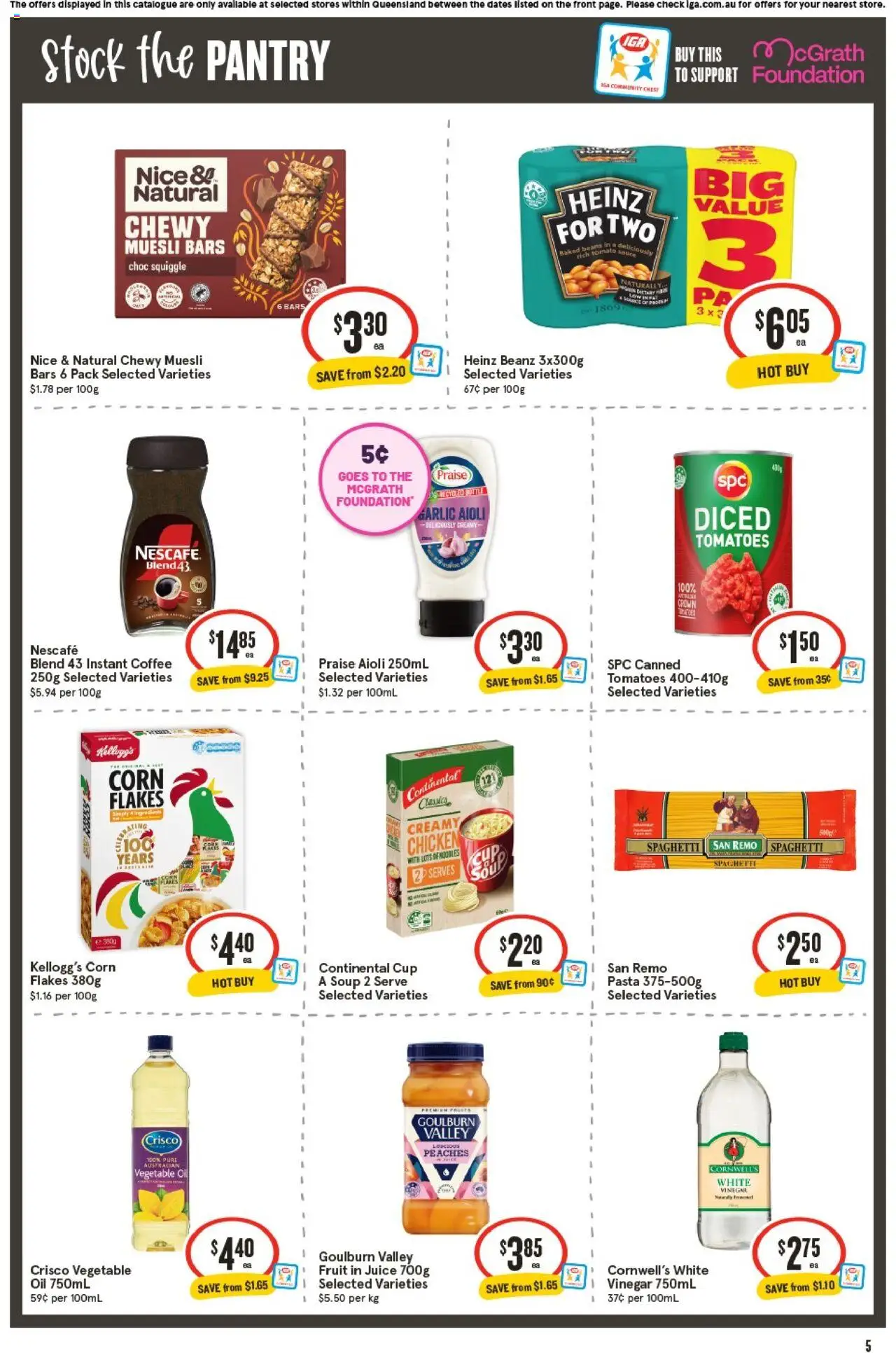 IGA catalogue - valid from 24.09.2025 | Page: 5 | Products: Tomatoes, Flakes, Vinegar, Nescafe