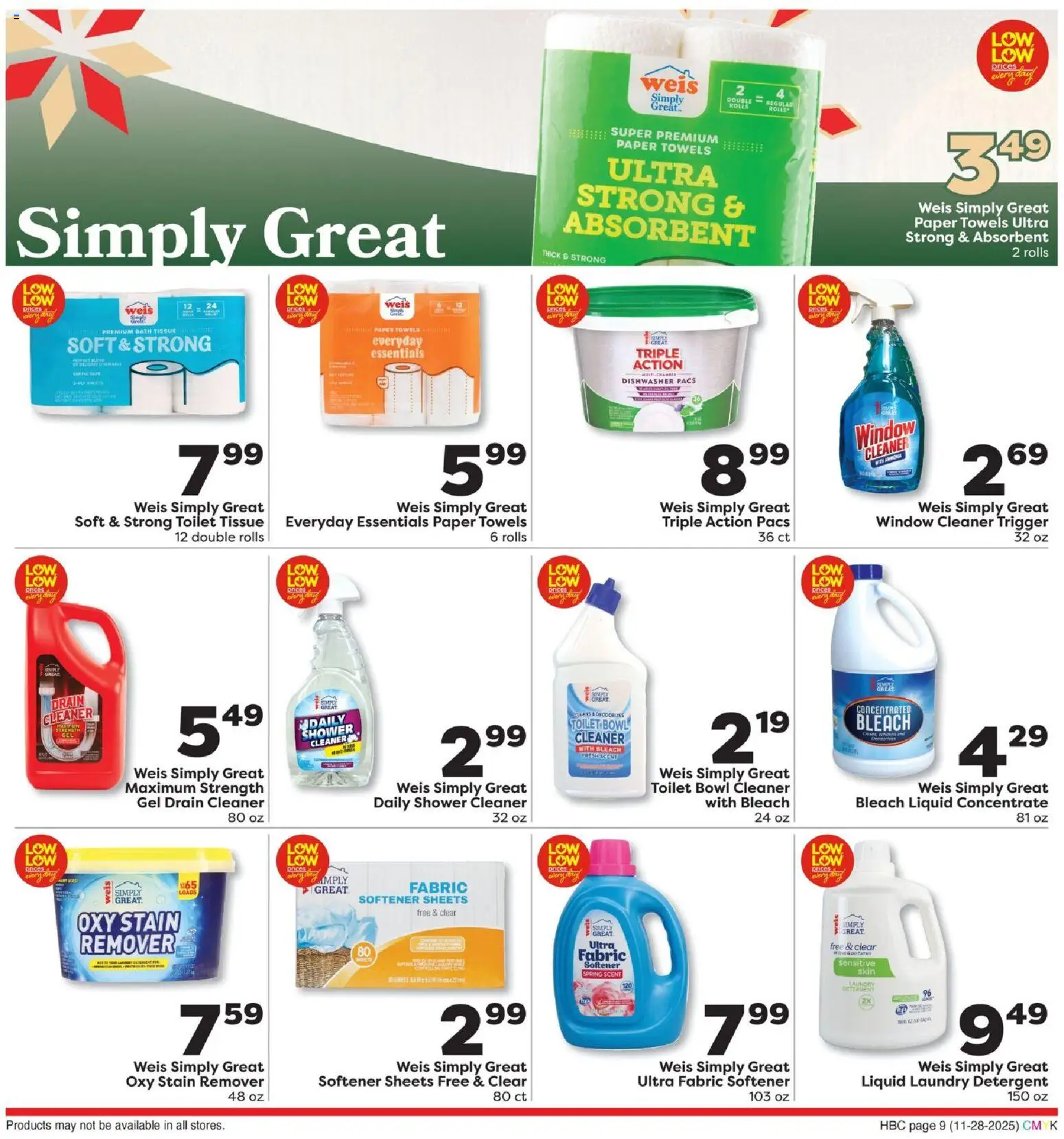 Weis Ad - valid from 28.11.2025 | Page: 9 | Products: Bath, Shower, Fabric softener, Stain remover