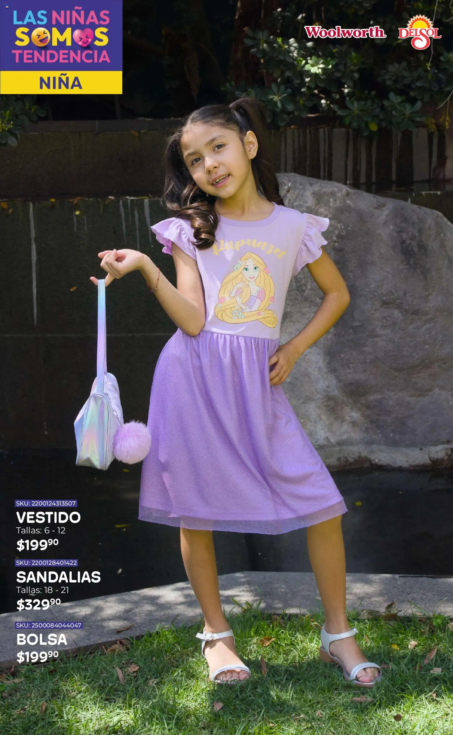 Nuevas ofertas de Del Sol y Woolworth válidas en toda la República Mexicana desde el 16.04.2026. ¡Encuentra las mejores ofertas en Del Sol y Woolworth katalog Moda Niños 2026! | Página: 6 | Productos: Bolsa, Vestido, Sandalias