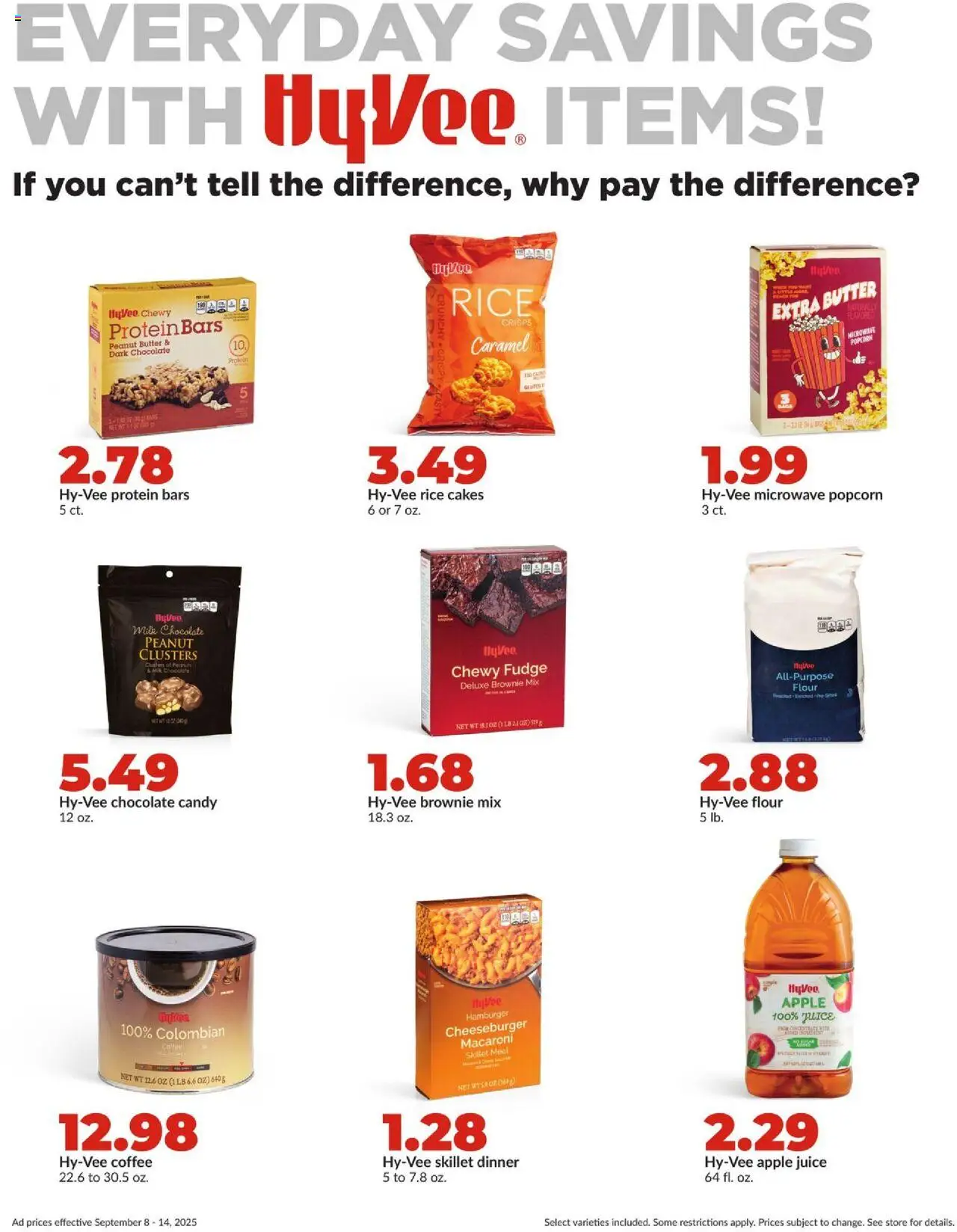 HyVee Weekly Ad - valid from 08.09.2025 | Page: 14 | Products: Milk, Chocolate, Microwave, Juice