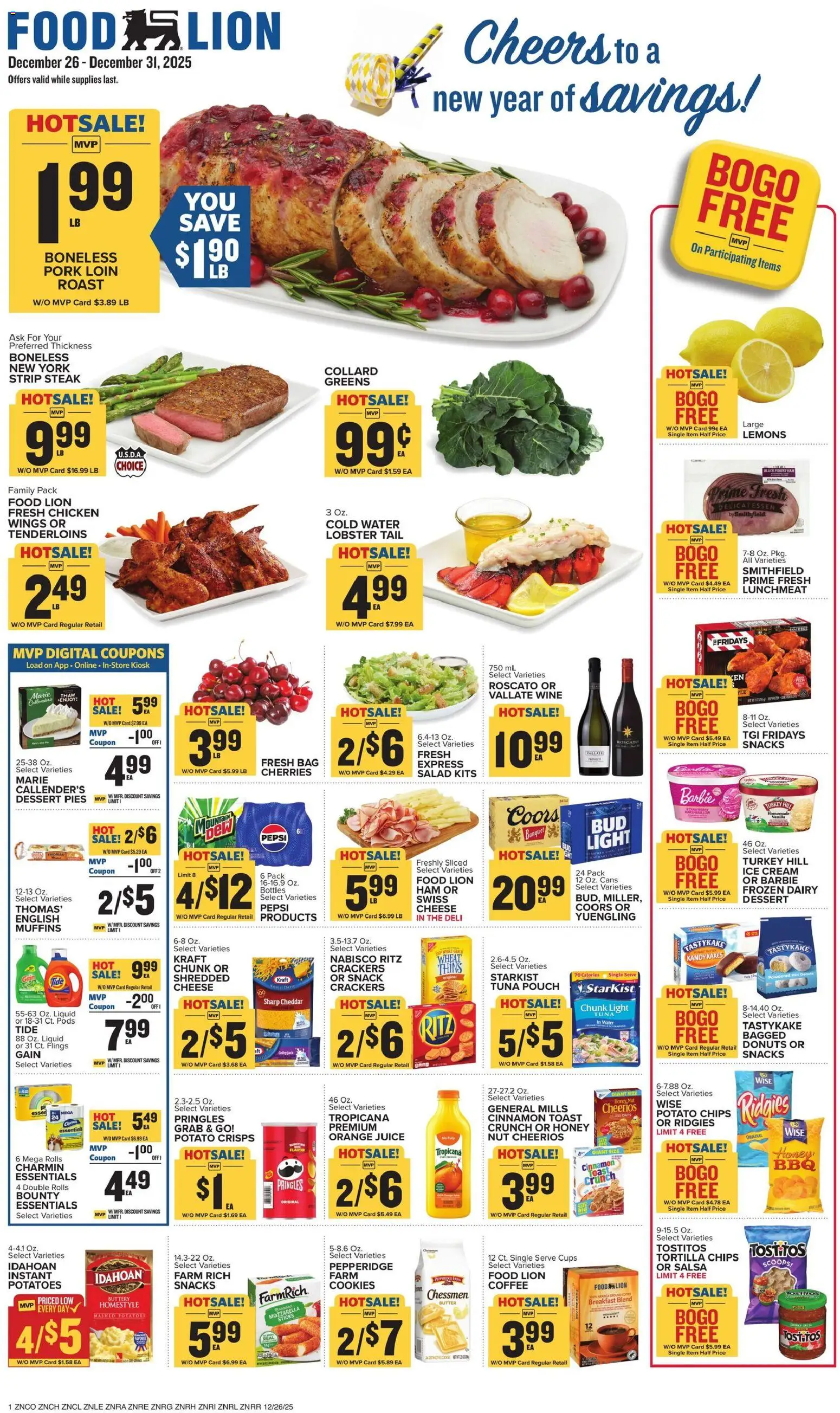 Food Lion Weekly Ad - valid from 26.12.2025 | Page: 1 | Products: Butter, Cheese, Coffee, Ham