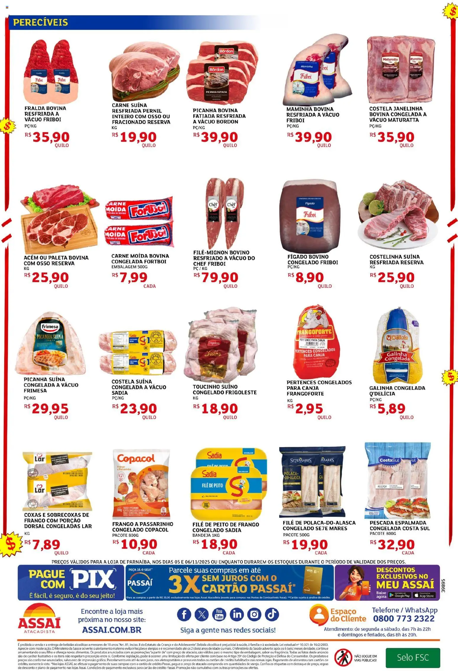 Assaí Atacadista Folheto - válido de 05.11.2025 | Página: 2 | Produtos: Pernil, Carne, Frango, Peito de frango