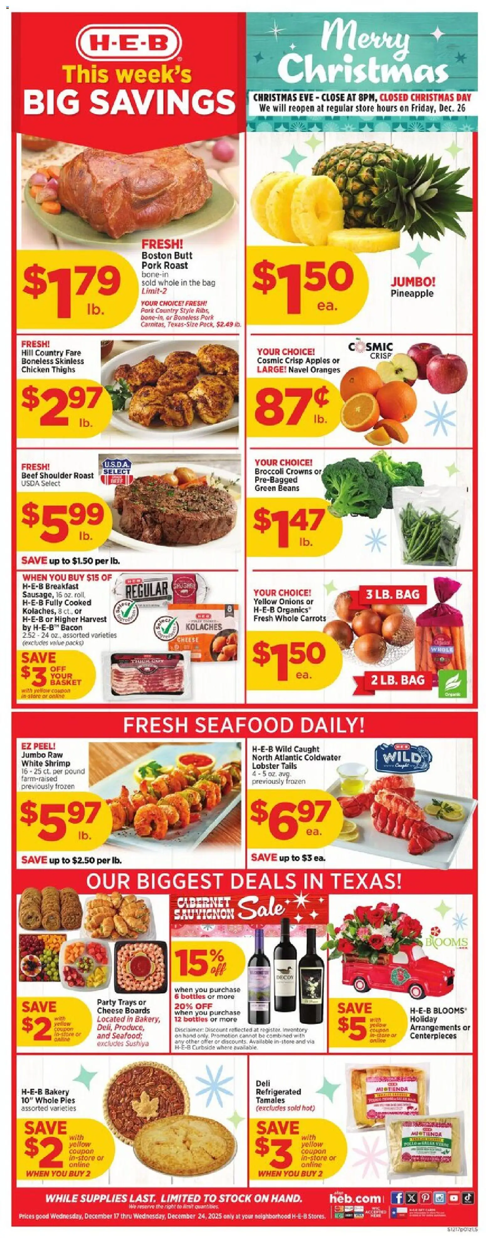 H-E-B Weekly Ad - valid from 17.12.2025 | Page: 1 | Products: Bakery, Broccoli, Crowns, Pineapple