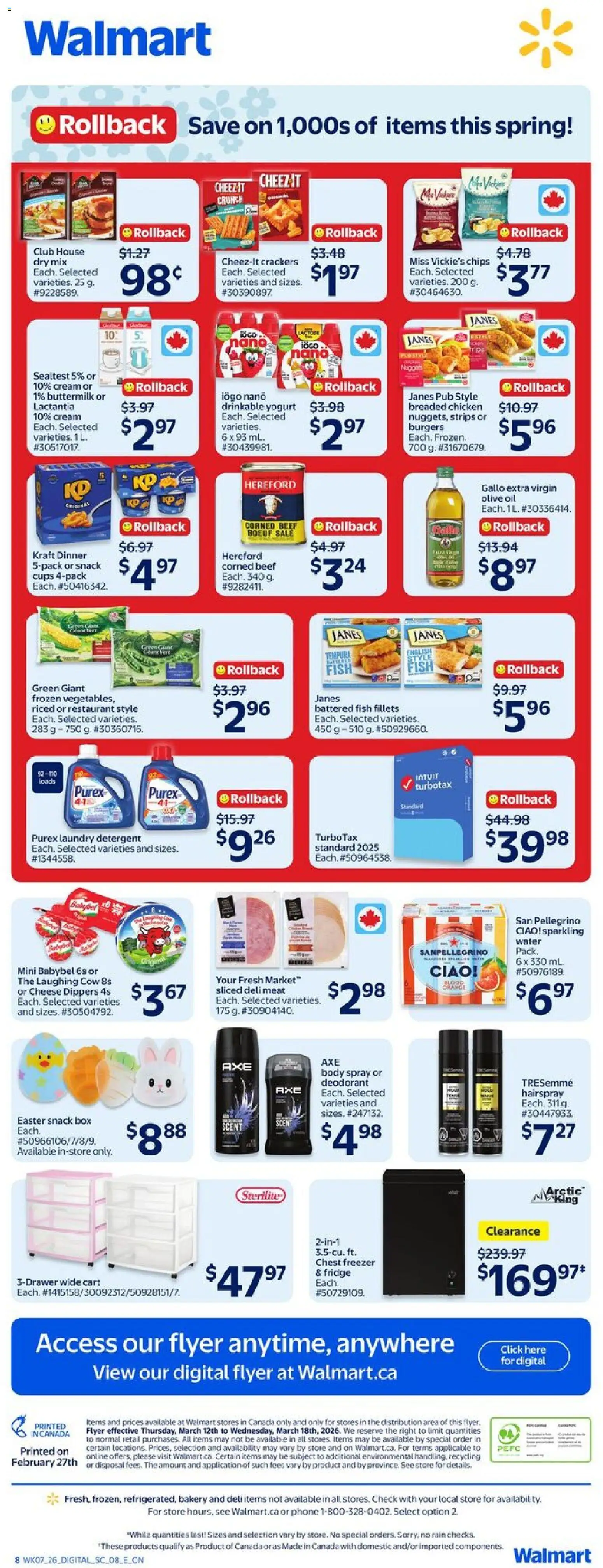 Walmart flyer valid from 12.03.2026 | Page: 2 | Products: Chips, Freezer, Deodorant, Box