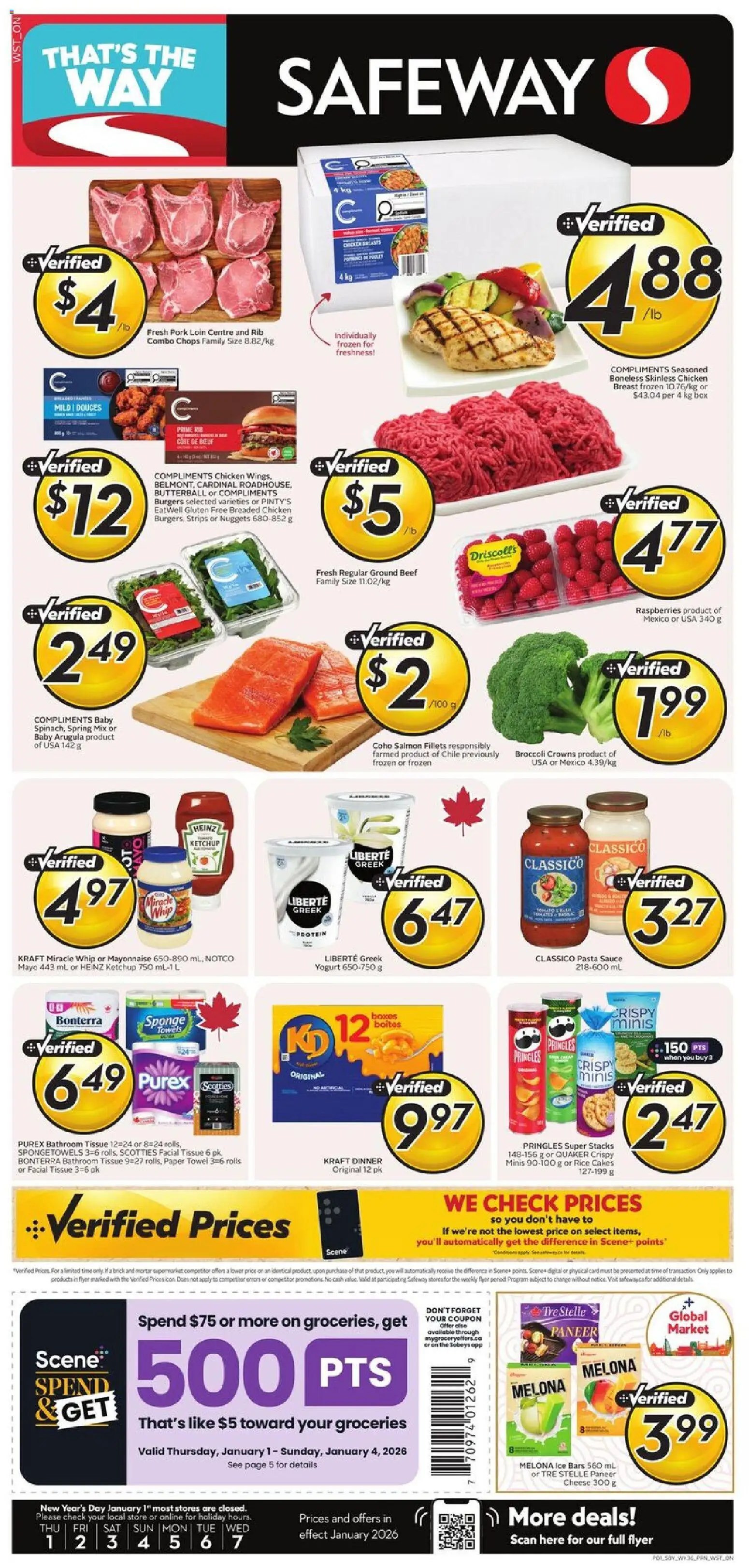 Safeway flyer valid from 01.01.2026 | Page: 1 | Products: Rice, Beef, Cheese, Chicken