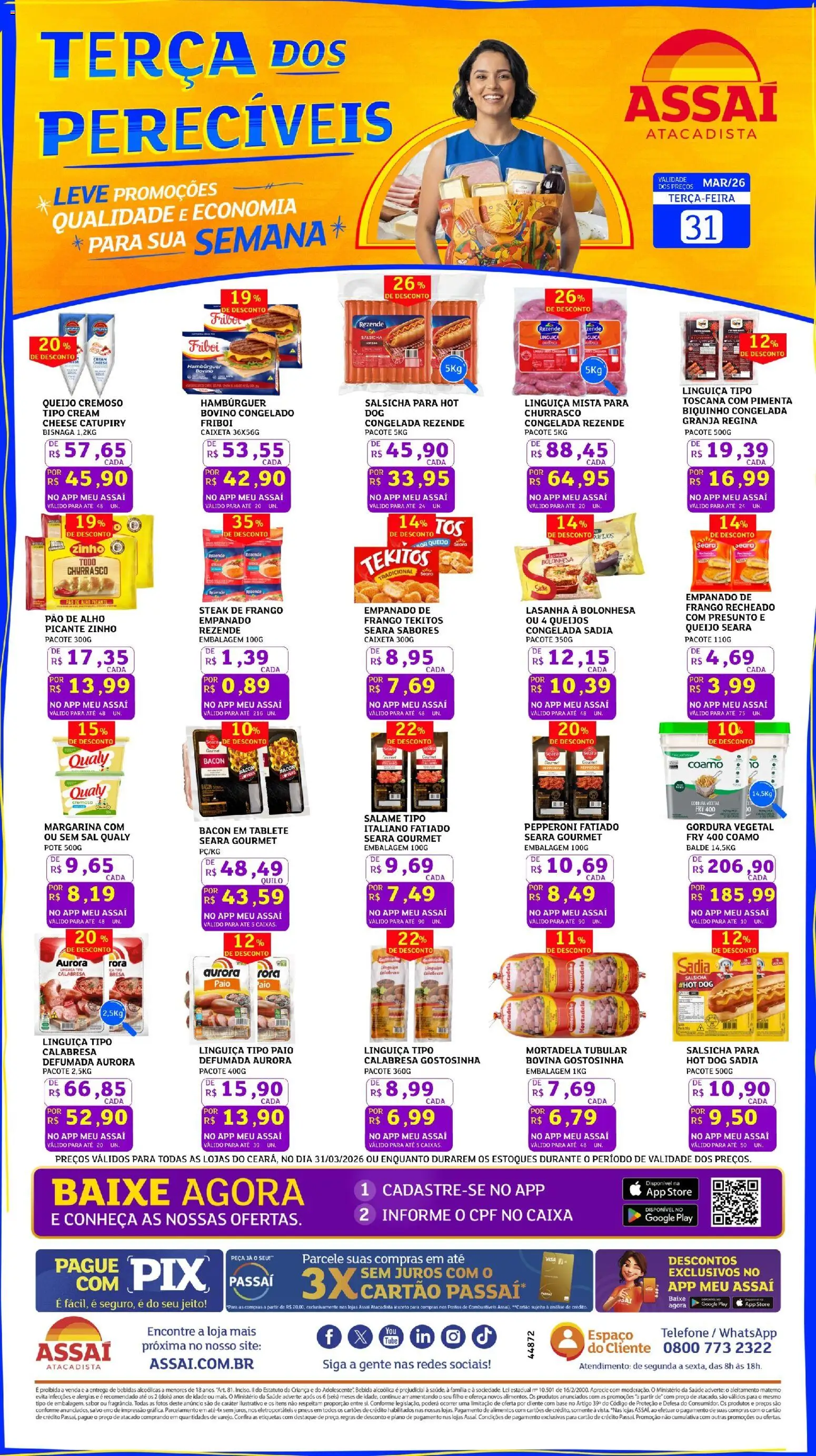 Assaí Atacadista Folheto - válido de 31.03.2026 | Página: 1 | Produtos: Pao de alho, Presunto, Base, Bebida