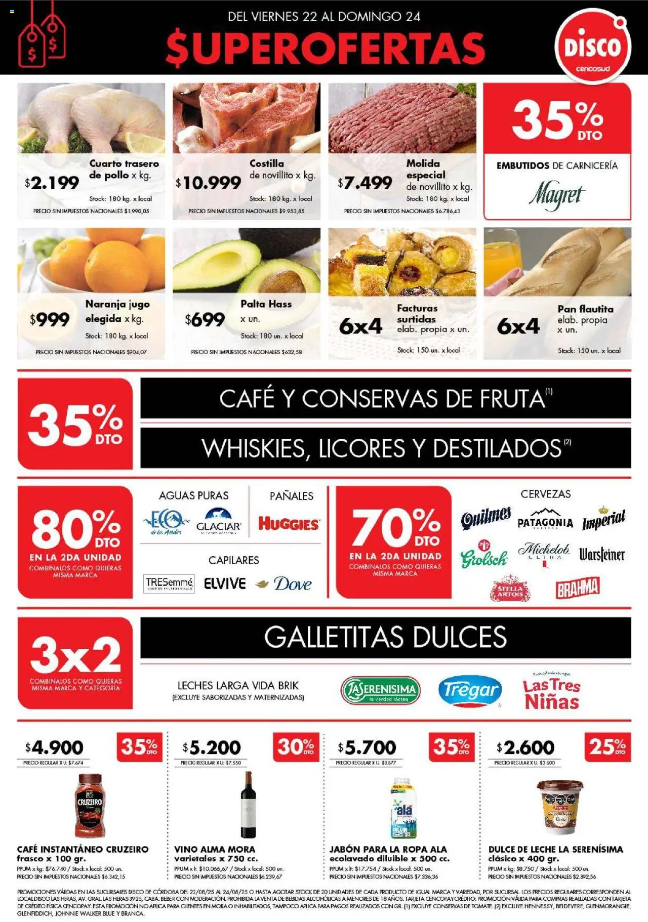 Disco ofertas │ válido desde el 22.08.2025 | Página: 1 | Productos: Pollo, Dulce de leche, Café, Jugo