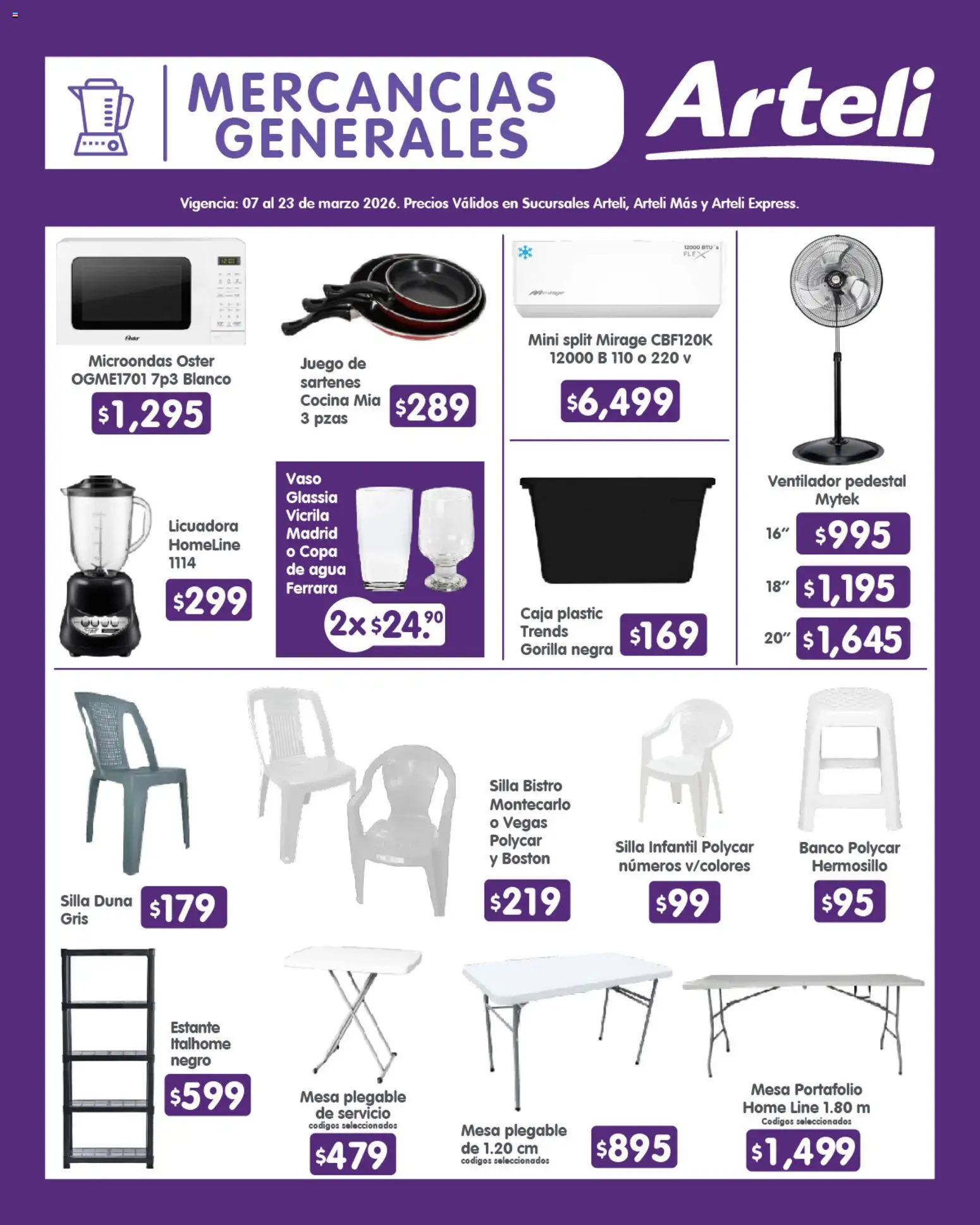 Nuevas ofertas de Arteli válidas en toda la República Mexicana desde el 07.03.2026. ¡Encuentra las mejores ofertas en Arteli folleto Quincenal! | Página: 17 | Productos: Ventilador, Estante, Agua, Cocina