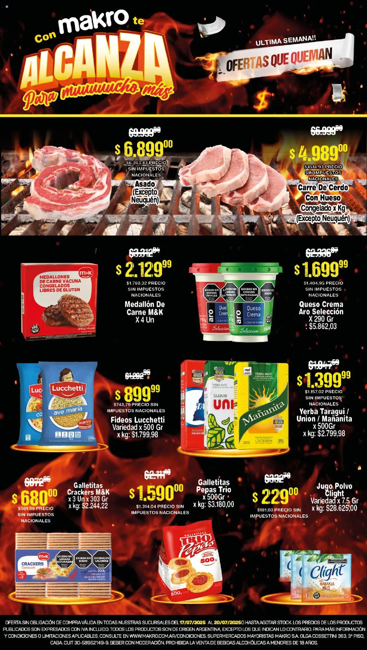 Makro Ofertas que queman │ válido desde el 17.07.2025 | Página: 1 | Productos: Mate, Queso crema, Jugo, Crema