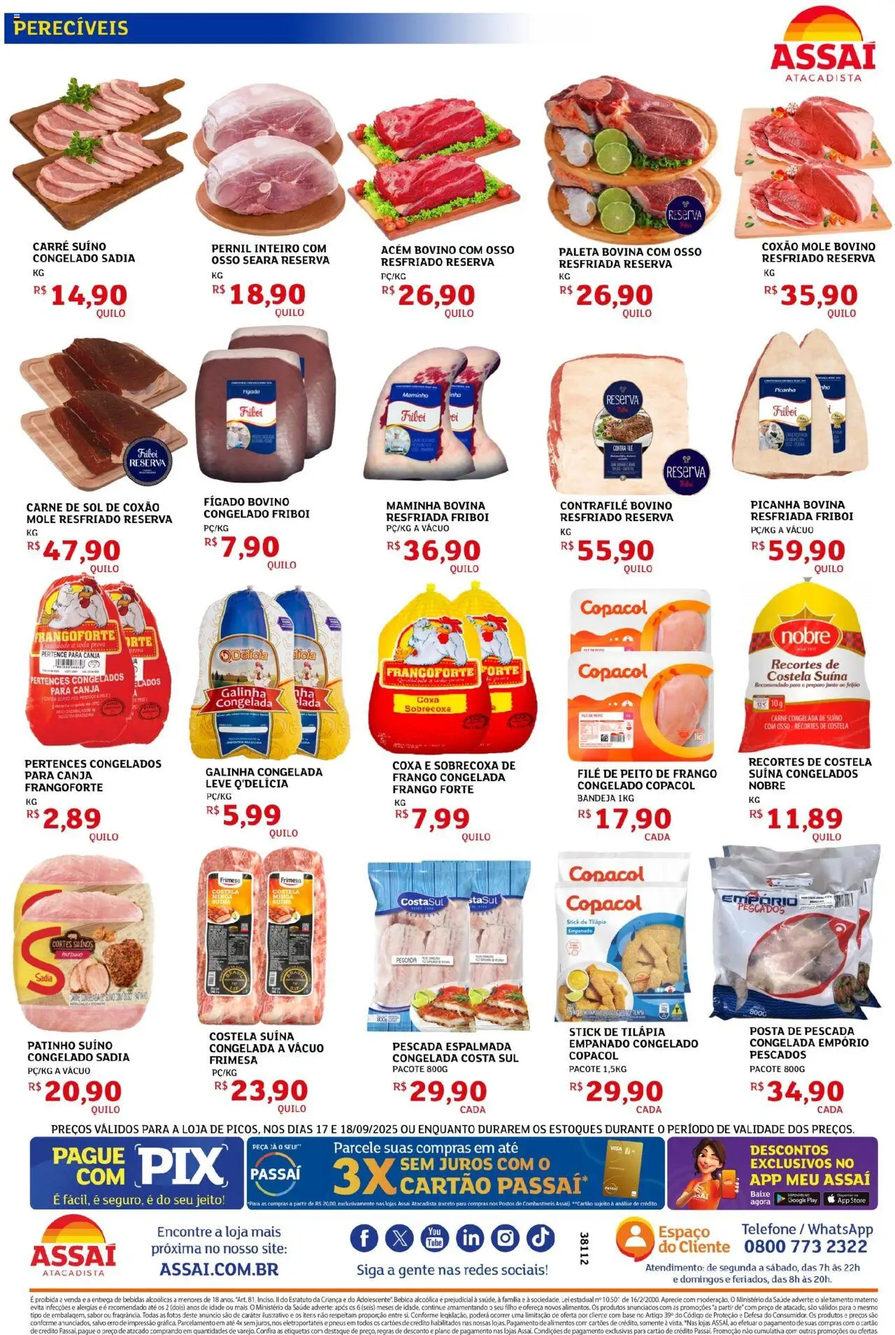 Assaí Atacadista Folheto - válido de 17.09.2025 | Página: 2 | Produtos: Picanha, Pernil, Tilápia, Frango