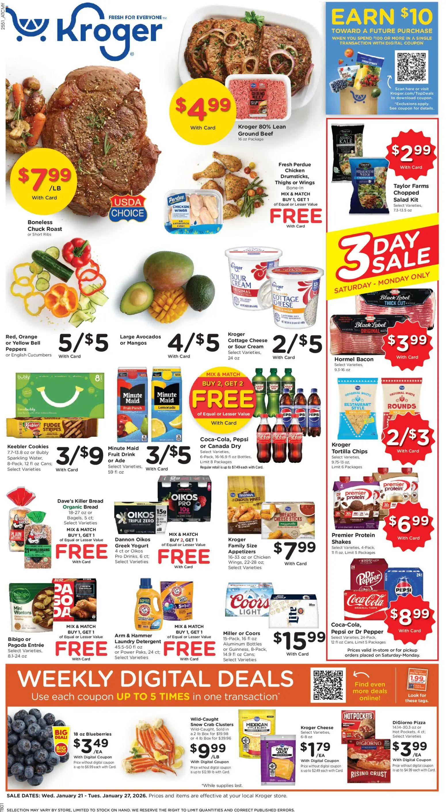 Kroger Weekly Ad - valid from 21.01.2026 | Page: 1 | Products: Yogurt, Bread, Pizza, Sour cream