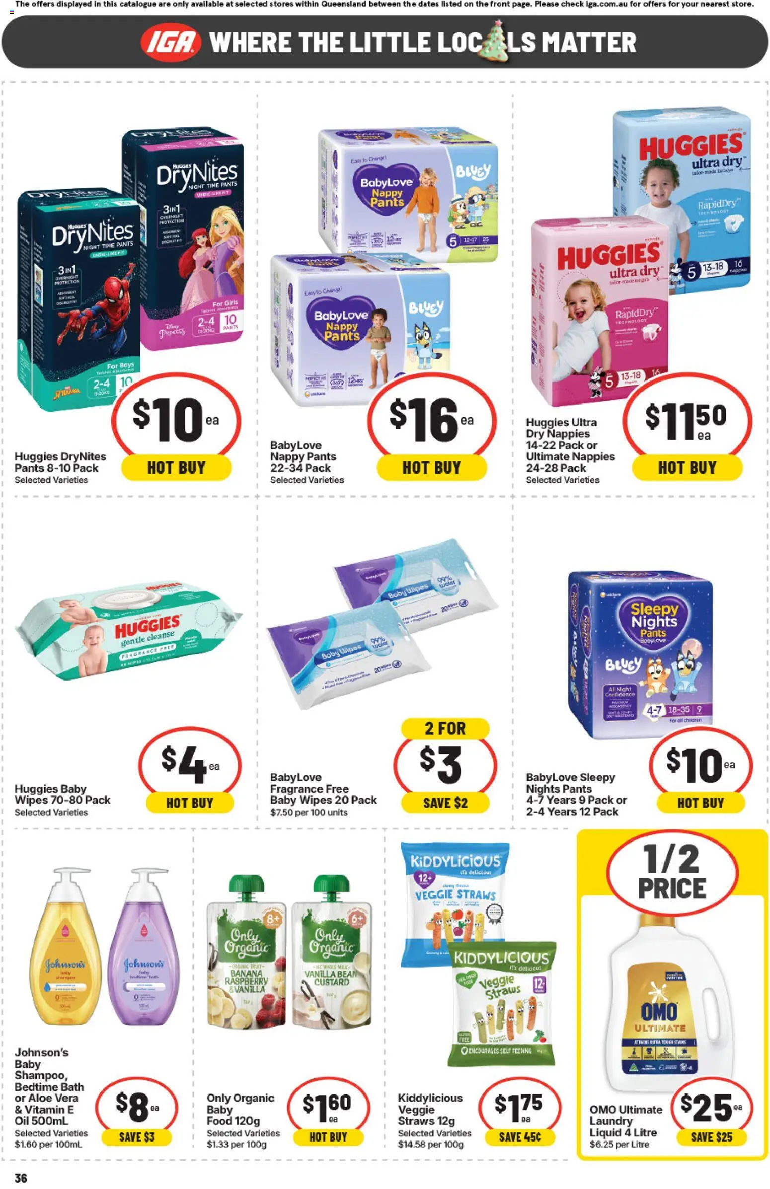 IGA catalogue - valid from 12.11.2025 | Page: 36 | Products: Bath, Nappies, Raspberry, Laundry
