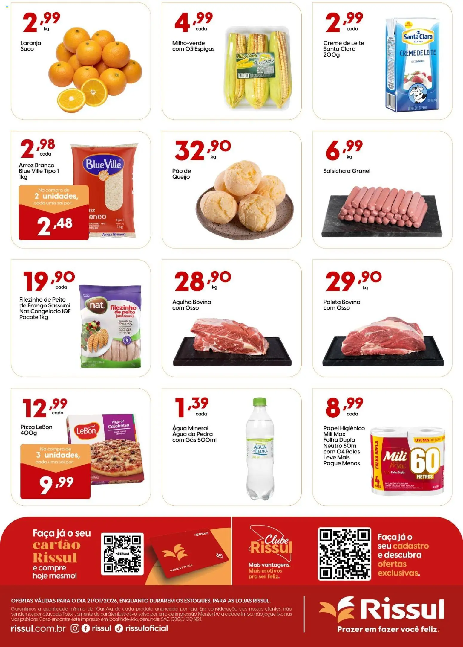 Rissul Folheto - válido de 21.01.2026 | Página: 2 | Produtos: Milho verde, Queijo, Creme, Papel higiênico