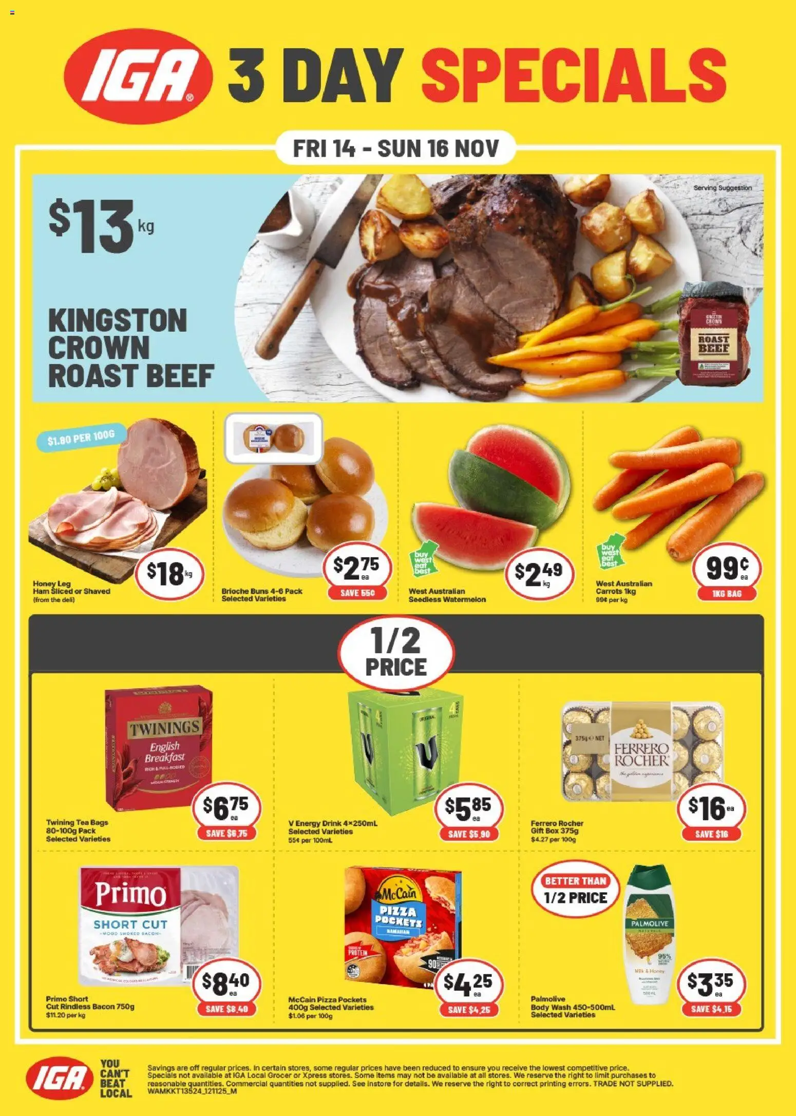IGA catalogue - valid from 14.11.2025 | Page: 1 | Products: Box, Pizza, Honey, Carrots