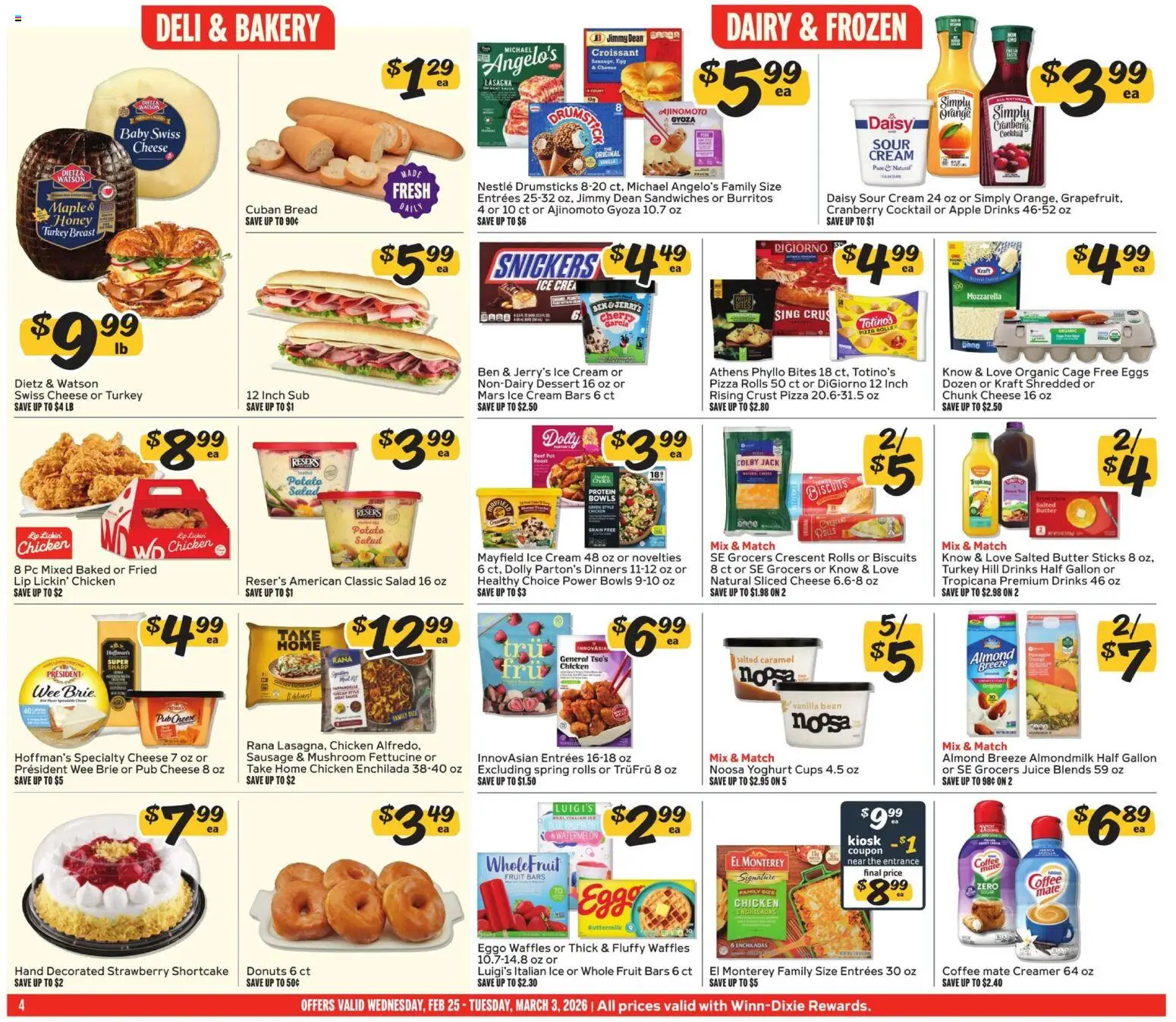 Winn Dixie Weekly Circular - GA - valid from 25.02.2026 | Page: 4 | Products: Butter, Pizza, Pc, 2人掛けソファ
