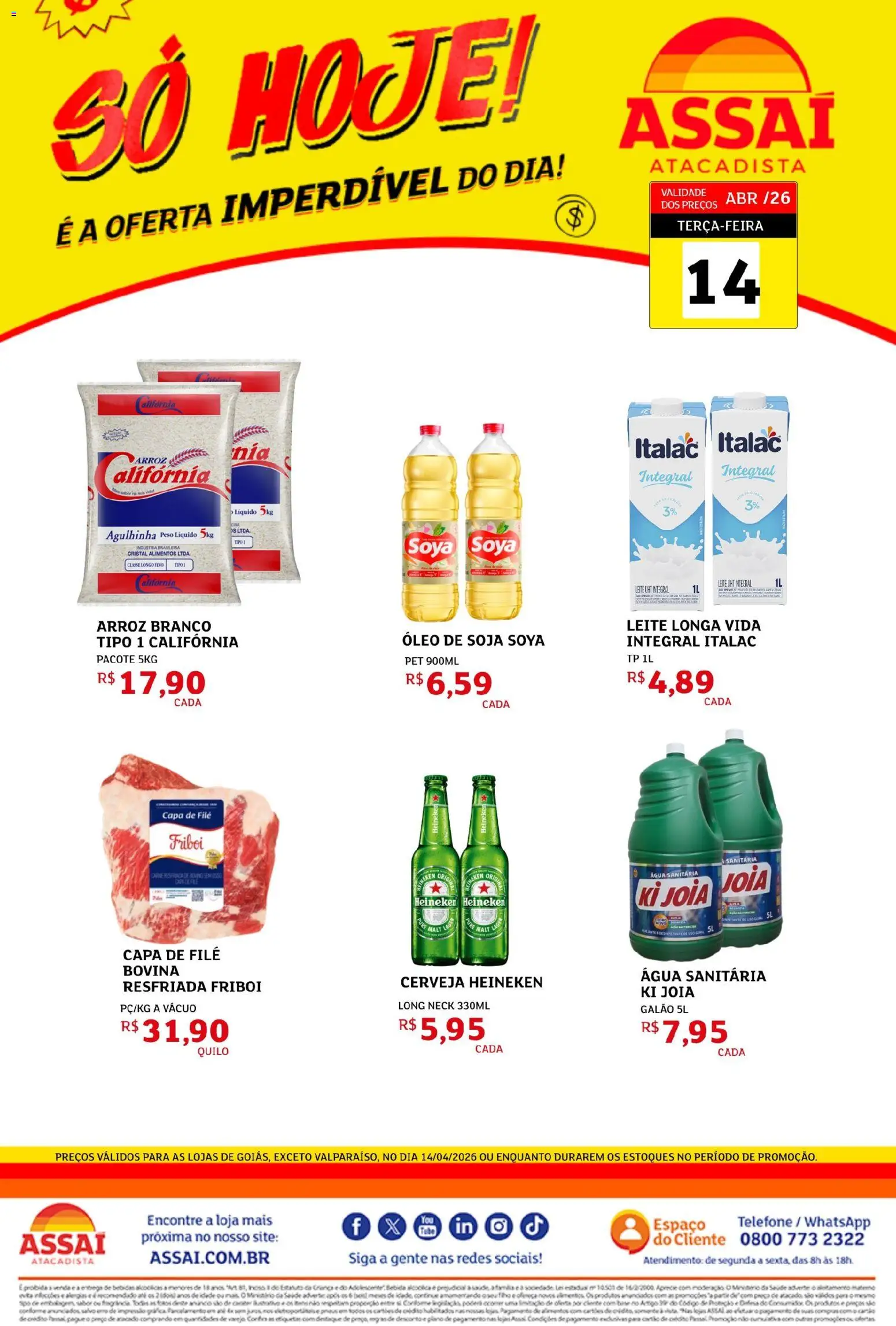Assaí Atacadista Folheto - válido de 14.04.2026 | Página: 1 | Produtos: Cerveja, Cerveja Heineken, Heineken, Água sanitária