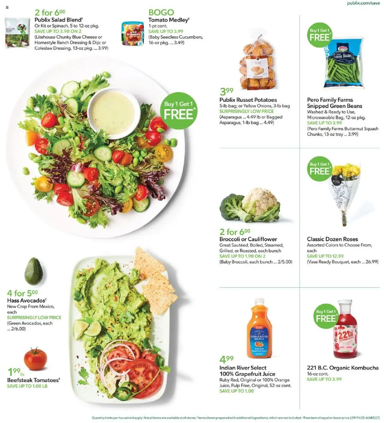 Publix Weekly Ad - valid from 10.09.2025 | Page: 7 | Products: Vase, Juice, Salad, Cauliflower
