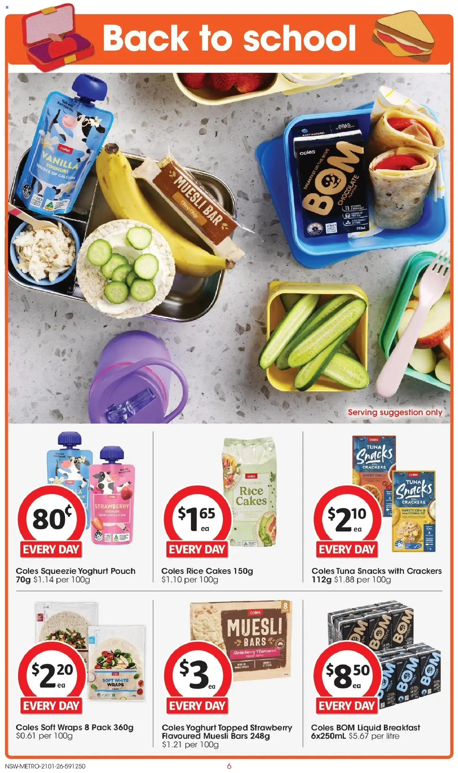 Coles catalogue - valid from 21.01.2026 | Page: 6 | Products: Crackers, Yoghurt, Chocolate, Tuna