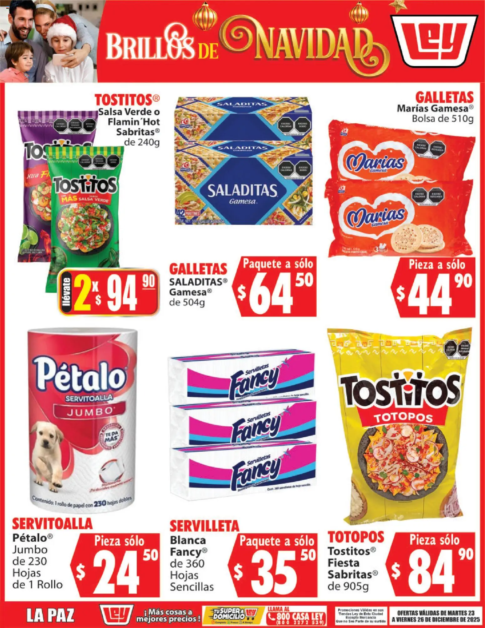 Nuevas ofertas de Casa Ley válidas en toda la República Mexicana desde el 23.12.2025. ¡Encuentra las mejores ofertas en Casa Ley folleto Brillos de Navidad! | Página: 3 | Productos: Bolsa, Galletas, Té, Servilletas