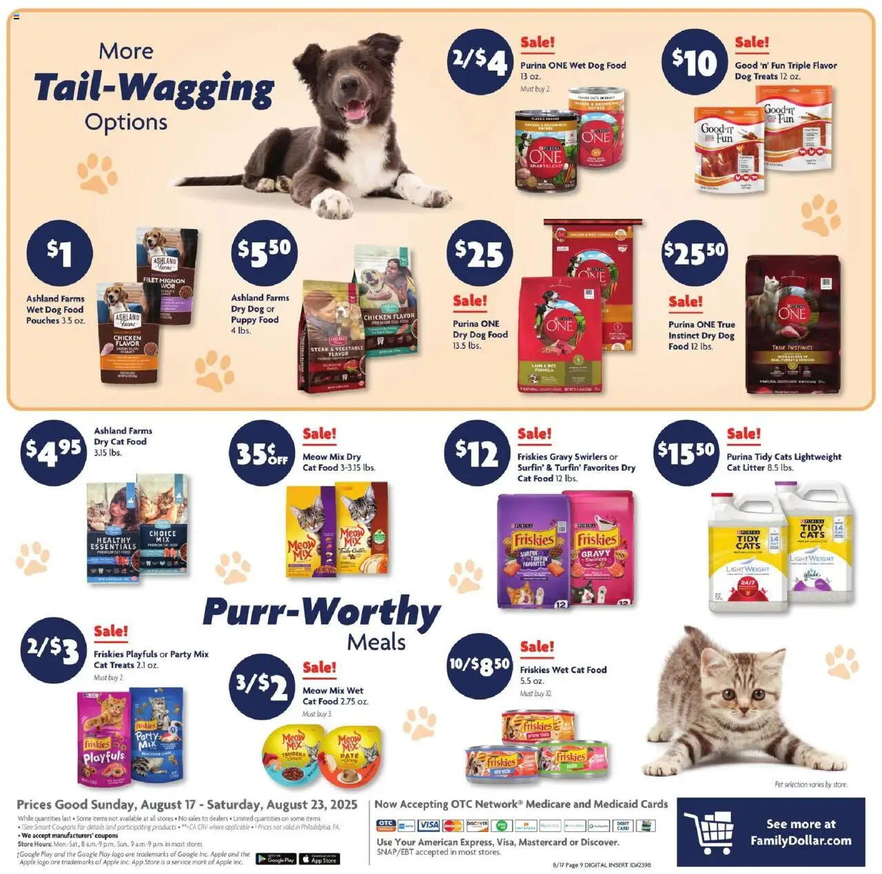 Family Dollar Weekly Ad - valid from 17.08.2025 | Page: 10 | Products: Dog Food, Cat Food, Cat Litter, Weight