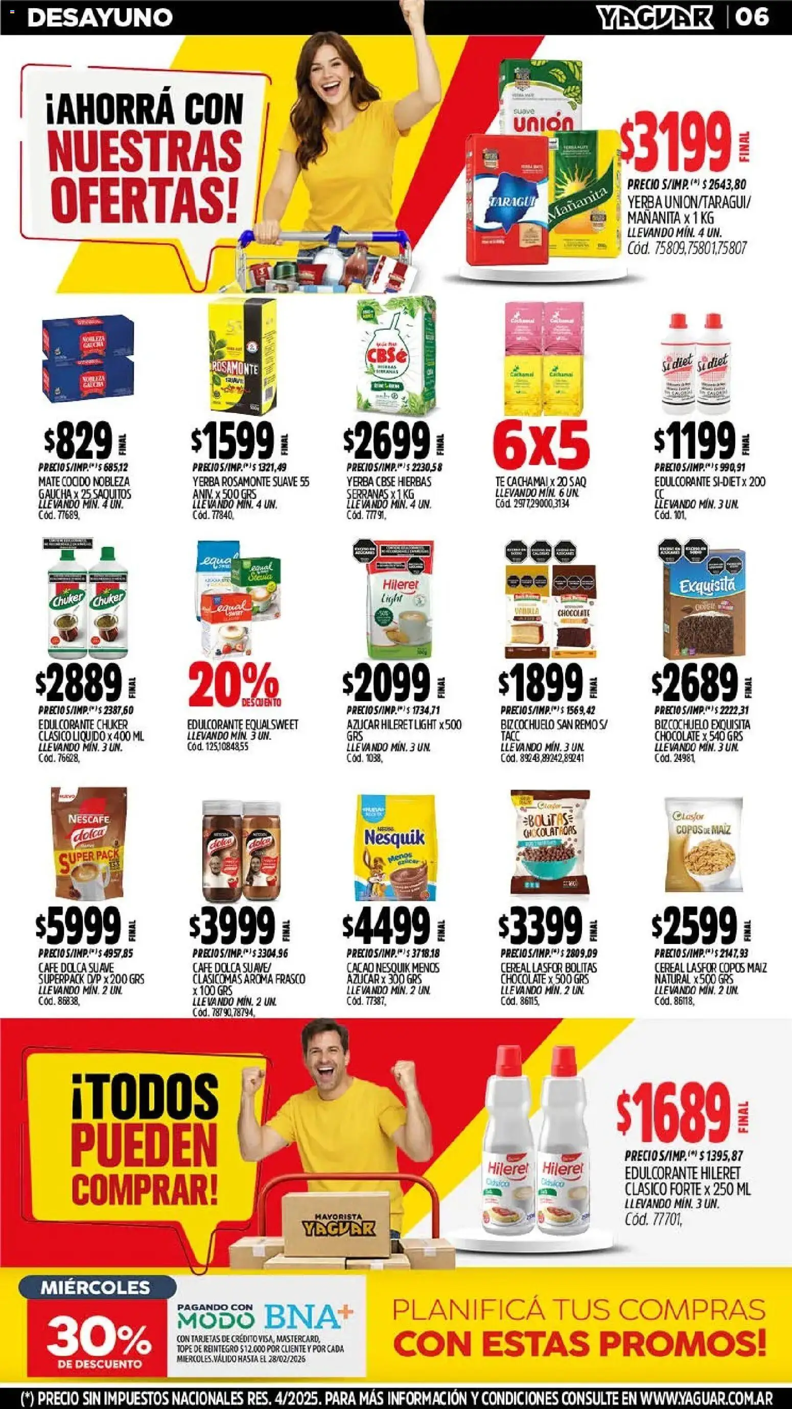 Yaguar - Oferta Semanal Trelew │ válido desde el 23.02.2026 | Página: 6 | Productos: Azucar, Yerba, Frasco, Café