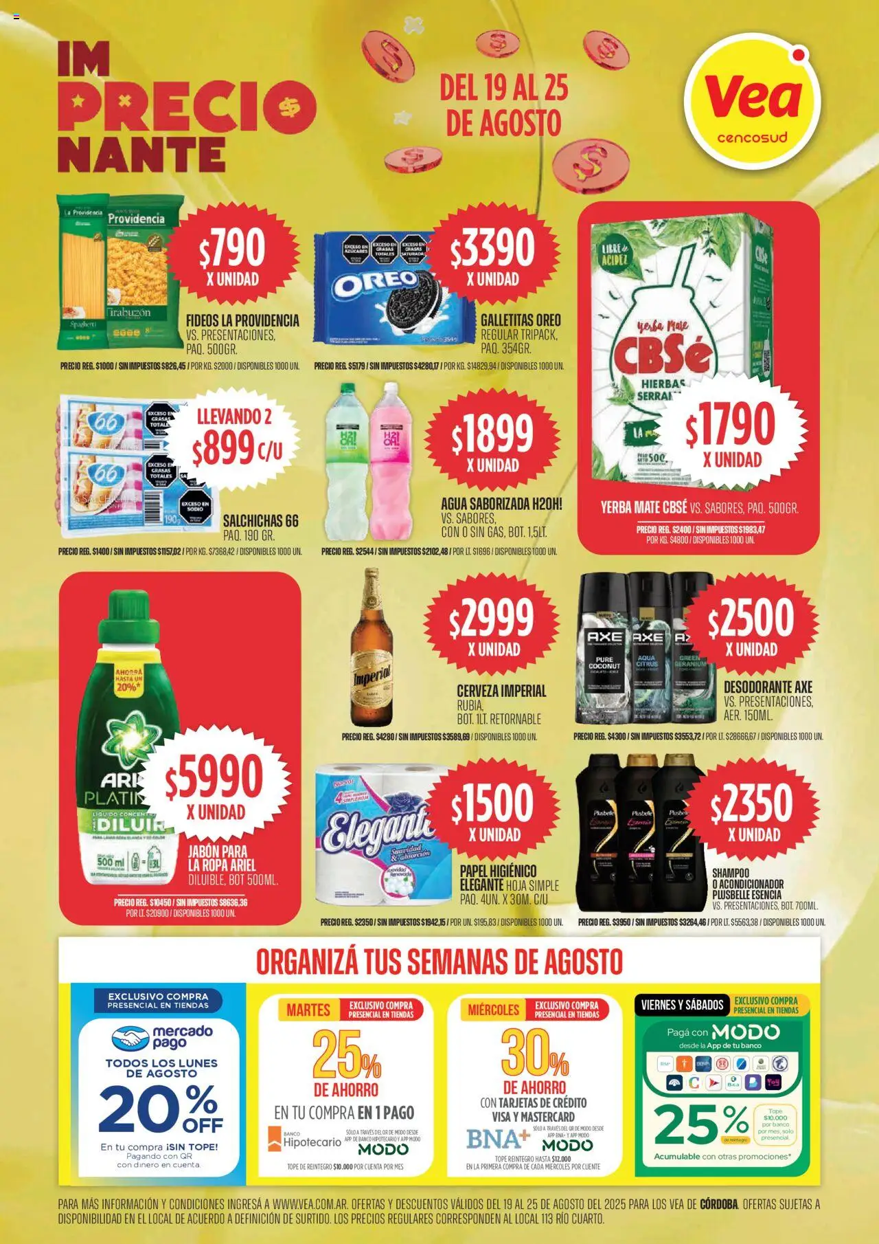 Vea - Ofertas im-PRECIO-nantes | Córdoba │ válido desde el 19.08.2025 | Página: 1 | Productos: Galletitas, Shampoo, Agua, Cerveza