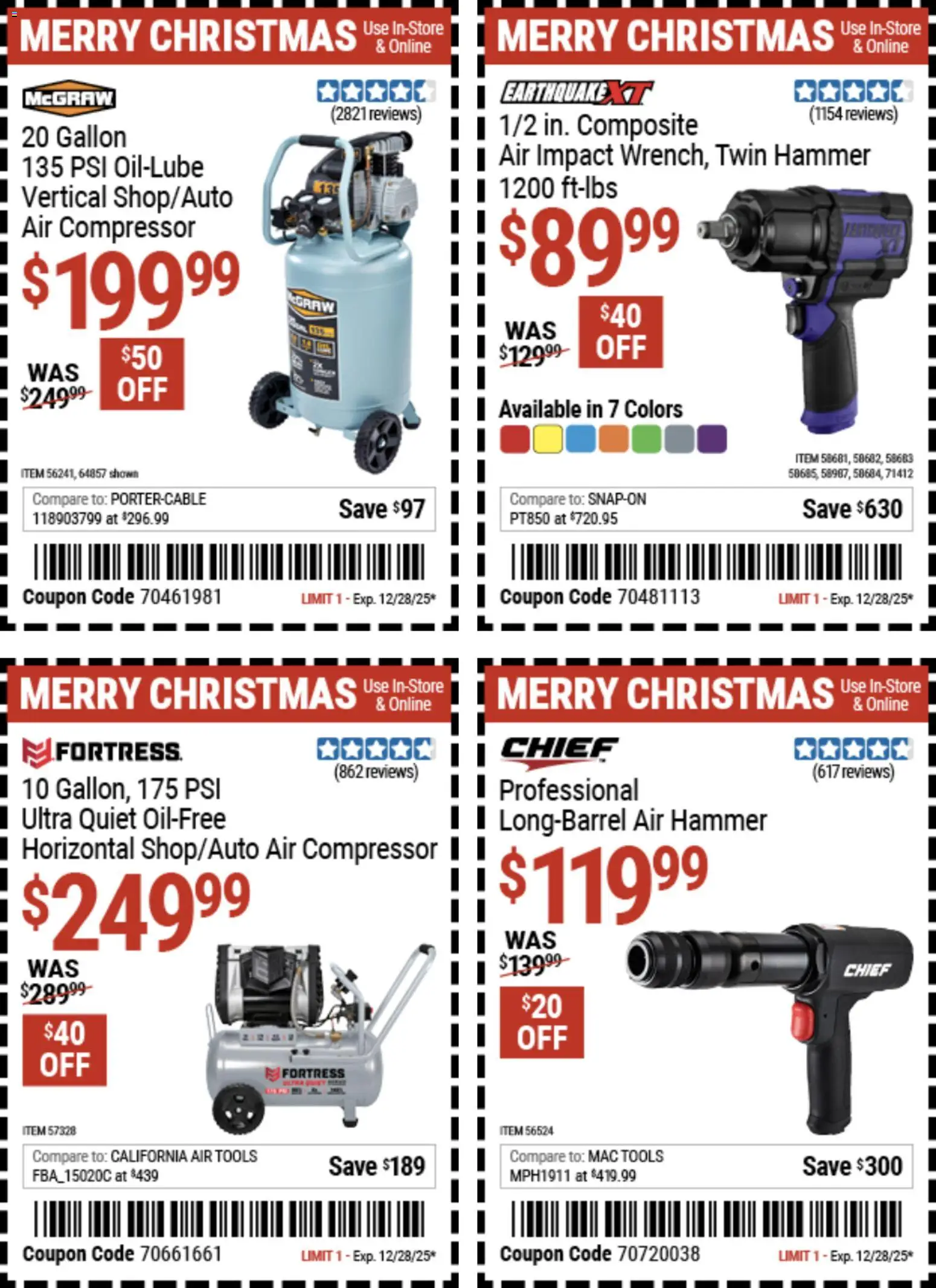Harbor Freight Christmas Coupon Deals - valid from 15.12.2025 | Page: 13 | Products: Compressor, Hammer