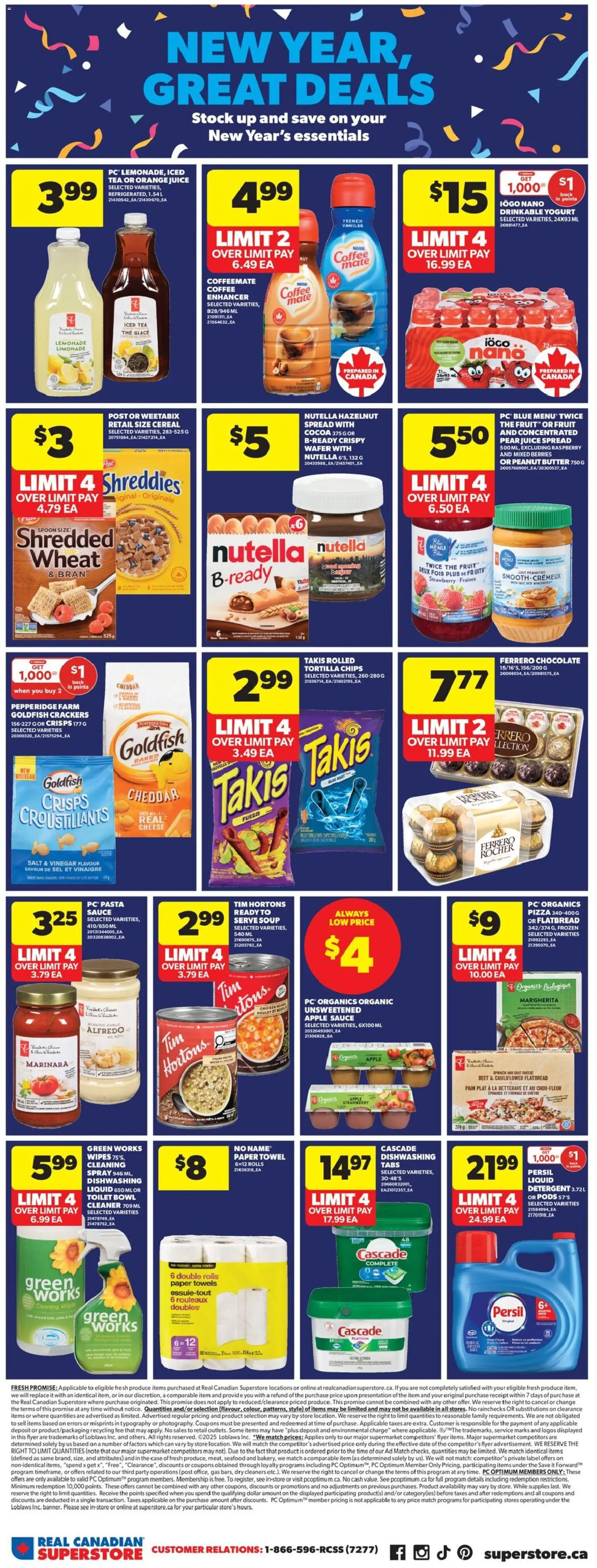 Real Canadian Superstore flyer valid from 25.12.2025 | Page: 10 | Products: Tea, PC, Butter, Yogurt