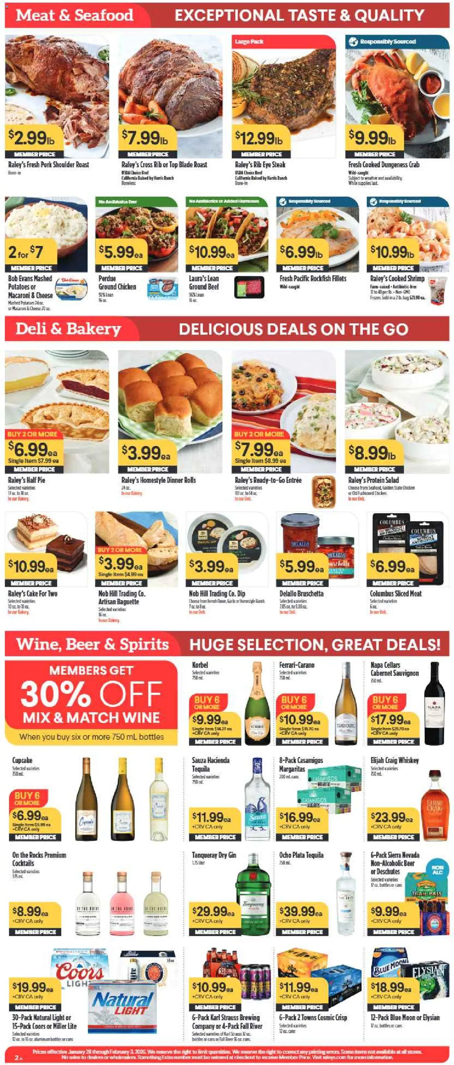 Raley's Weekly Ad - valid from 28.01.2026 | Page: 2 | Products: Cheese, Beer, Potatoes, Cupcake