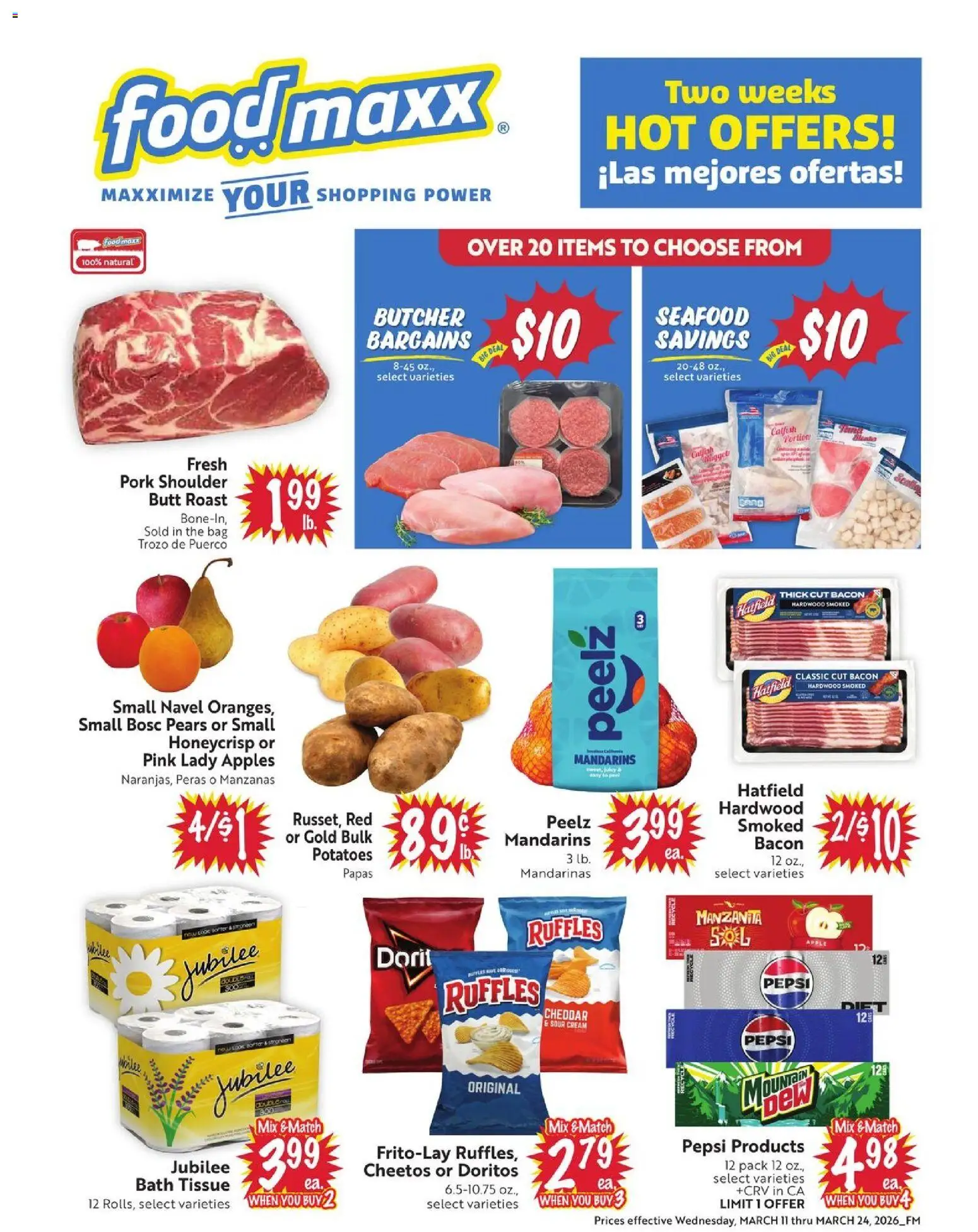 FoodMaxx Weekly Ad - NV - valid from 11.03.2026 | Page: 1 | Products: Pork, Oranges, Sour cream, Cream