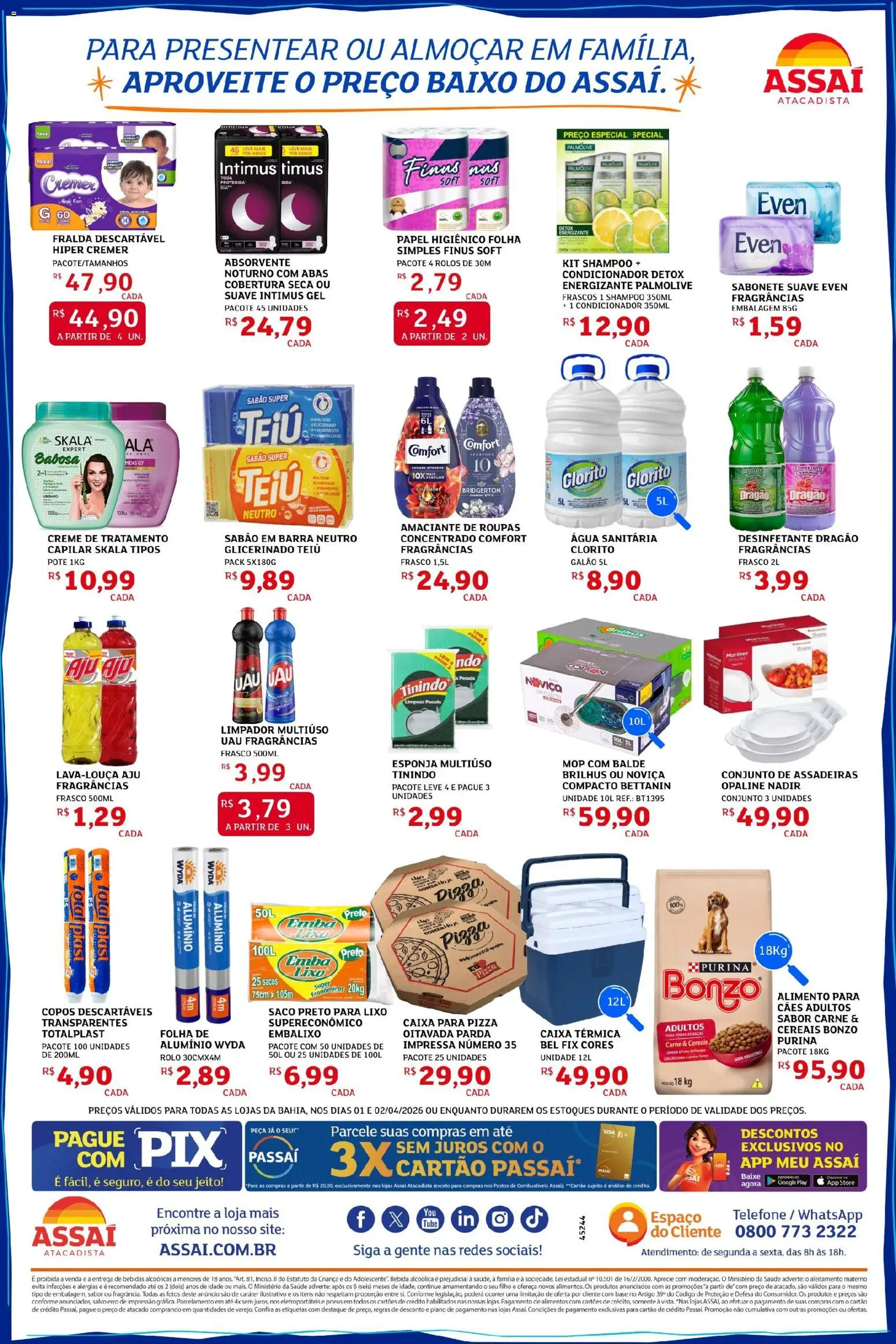 Assaí Atacadista Folheto - válido de 01.04.2026 | Página: 4 | Produtos: Mop, Limpador multiuso, Rolo, Pizza