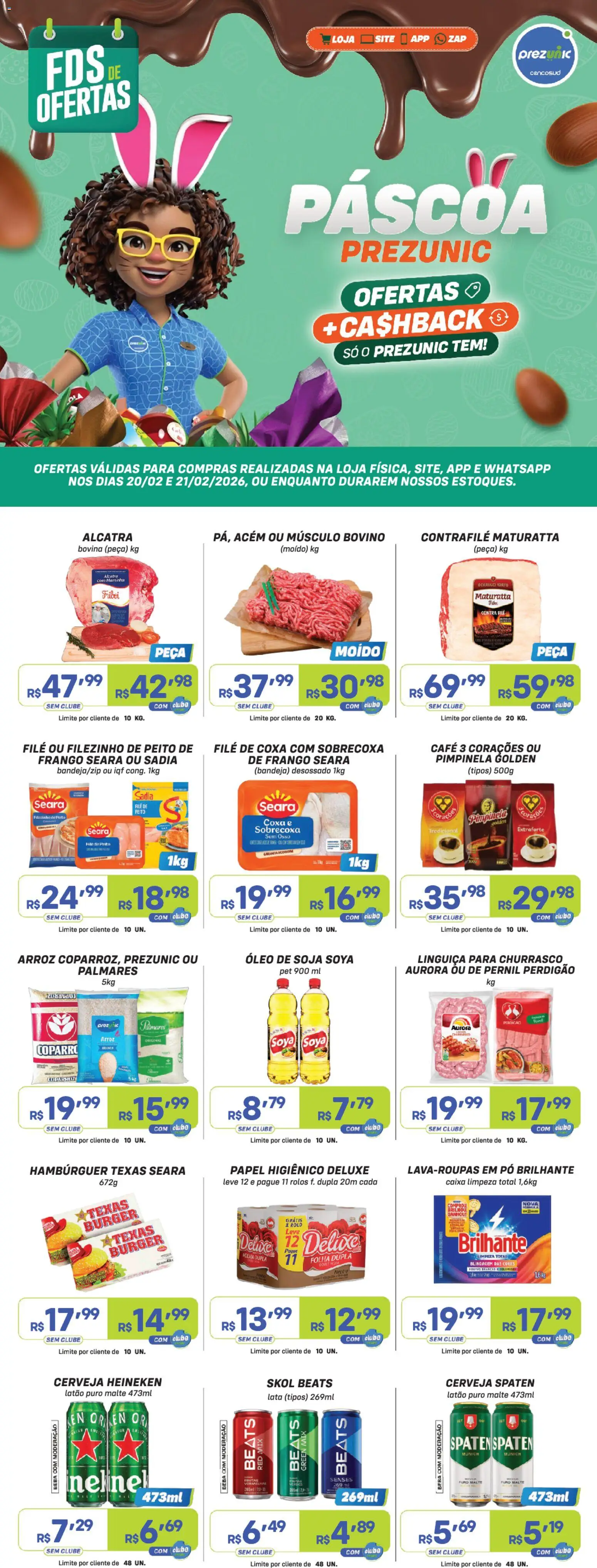 Prezunic Folheto - válido de 20.02.2026 | Página: 1 | Produtos: Pó, Hambúrguer, Frango, Soja