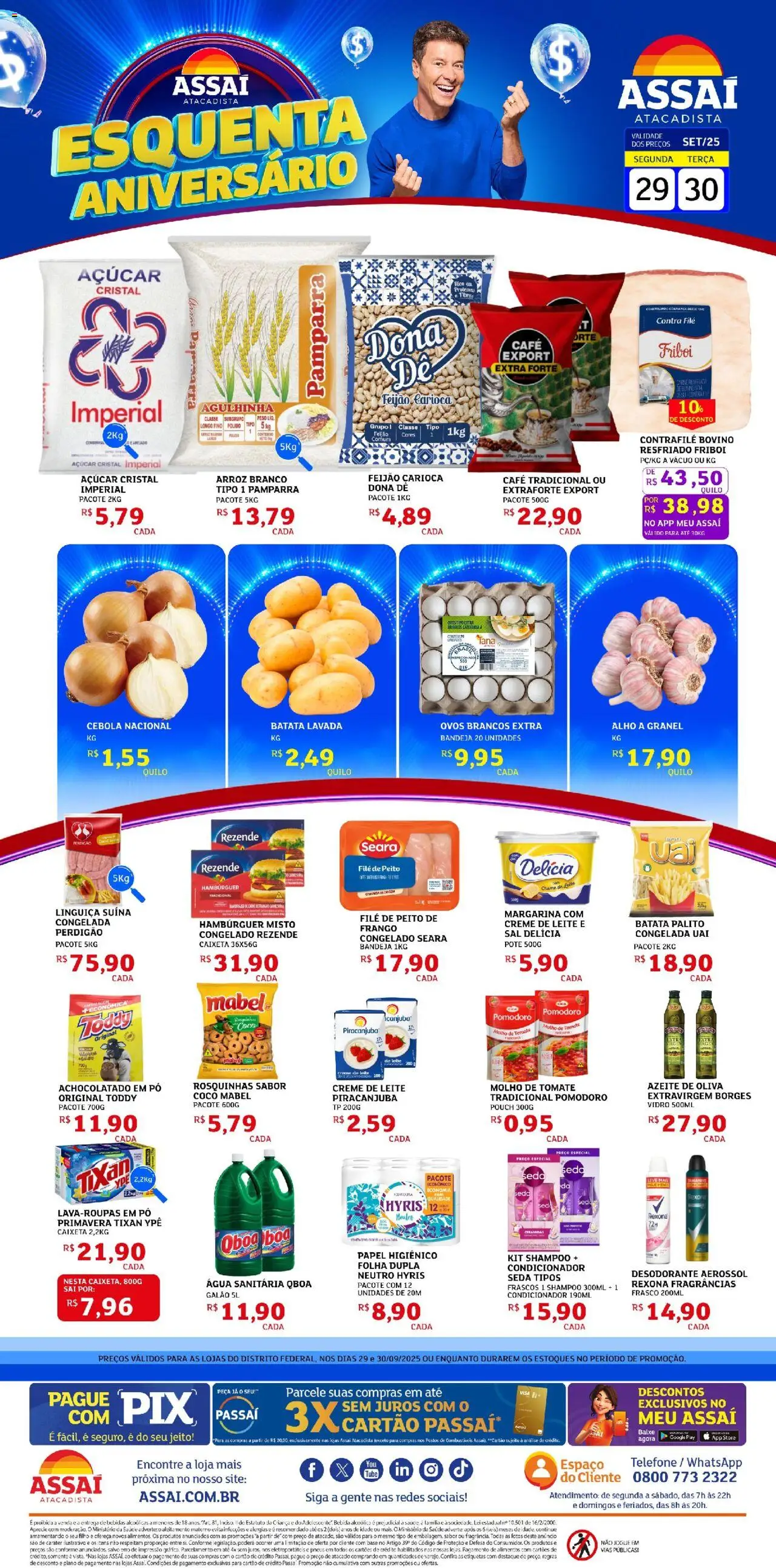 Assaí Atacadista Folheto - válido de 29.09.2025 | Página: 1 | Produtos: Molho de tomate, Contra filé, Arroz, Creme de leite