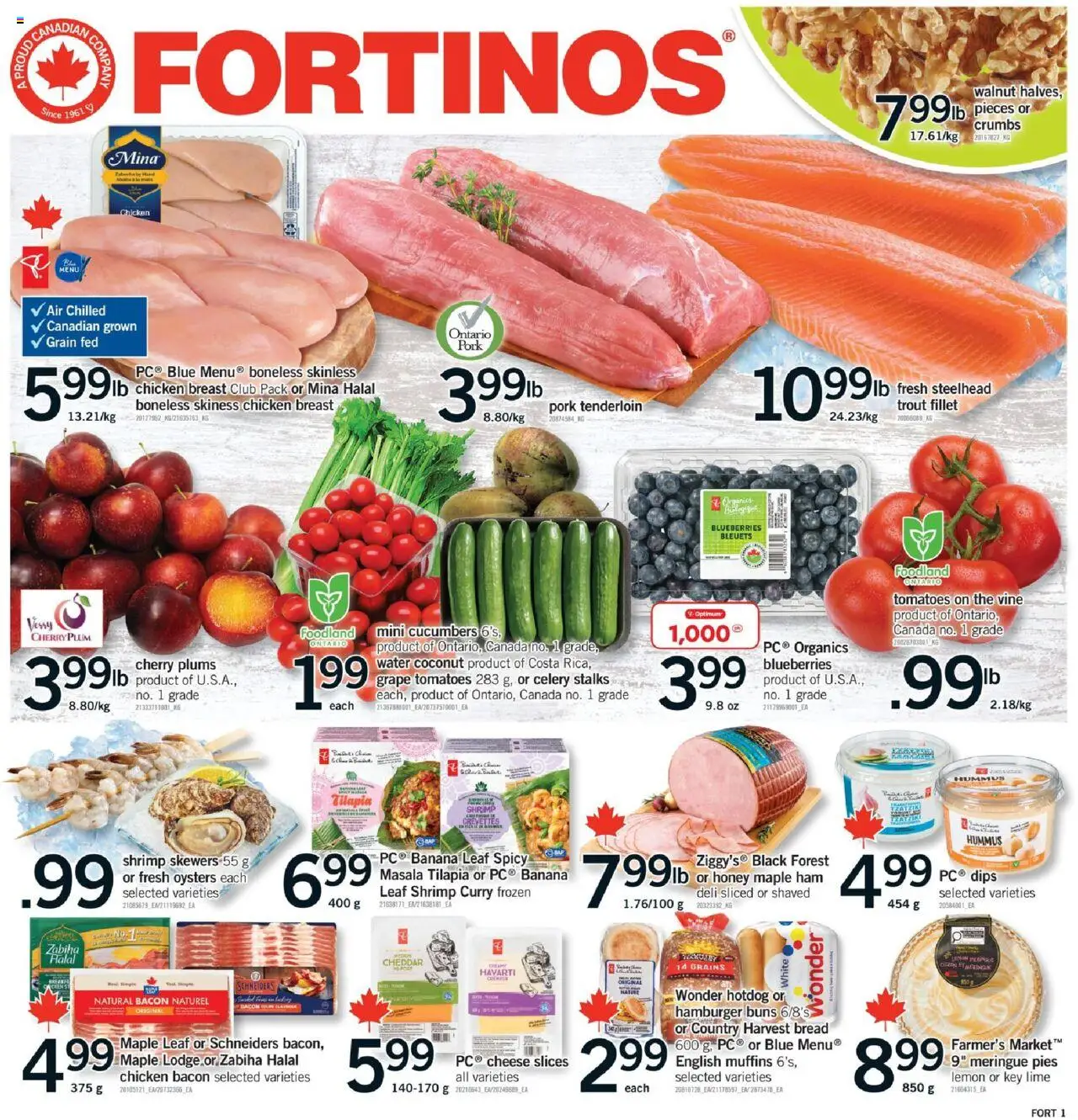 Fortinos flyer valid from 10.07.2025 | Page: 1 | Products: Cucumbers, Cheese, Bread, Ham