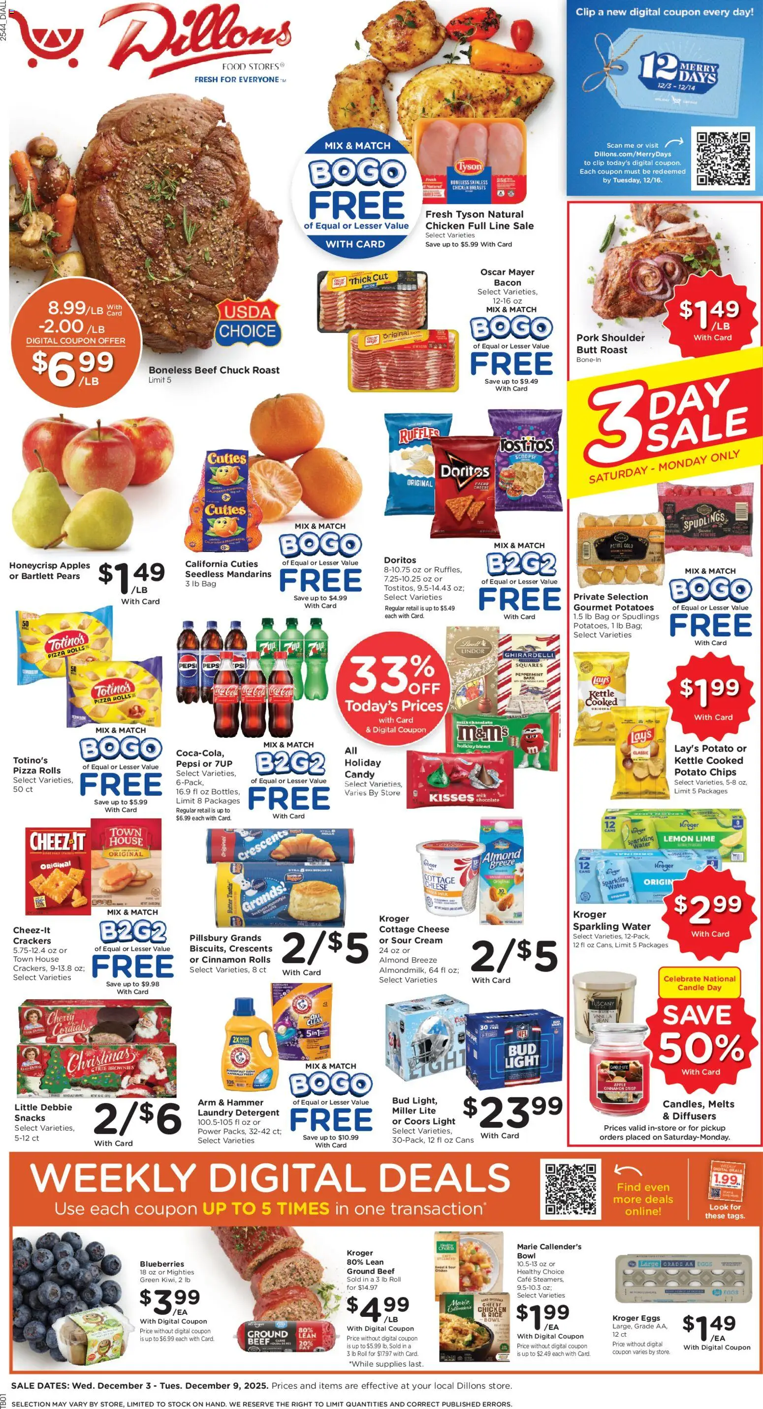 Dillons Weekly Ad - valid from 03.12.2025 | Page: 1 | Products: Peppermint, Cheese, Eggs, Detergent