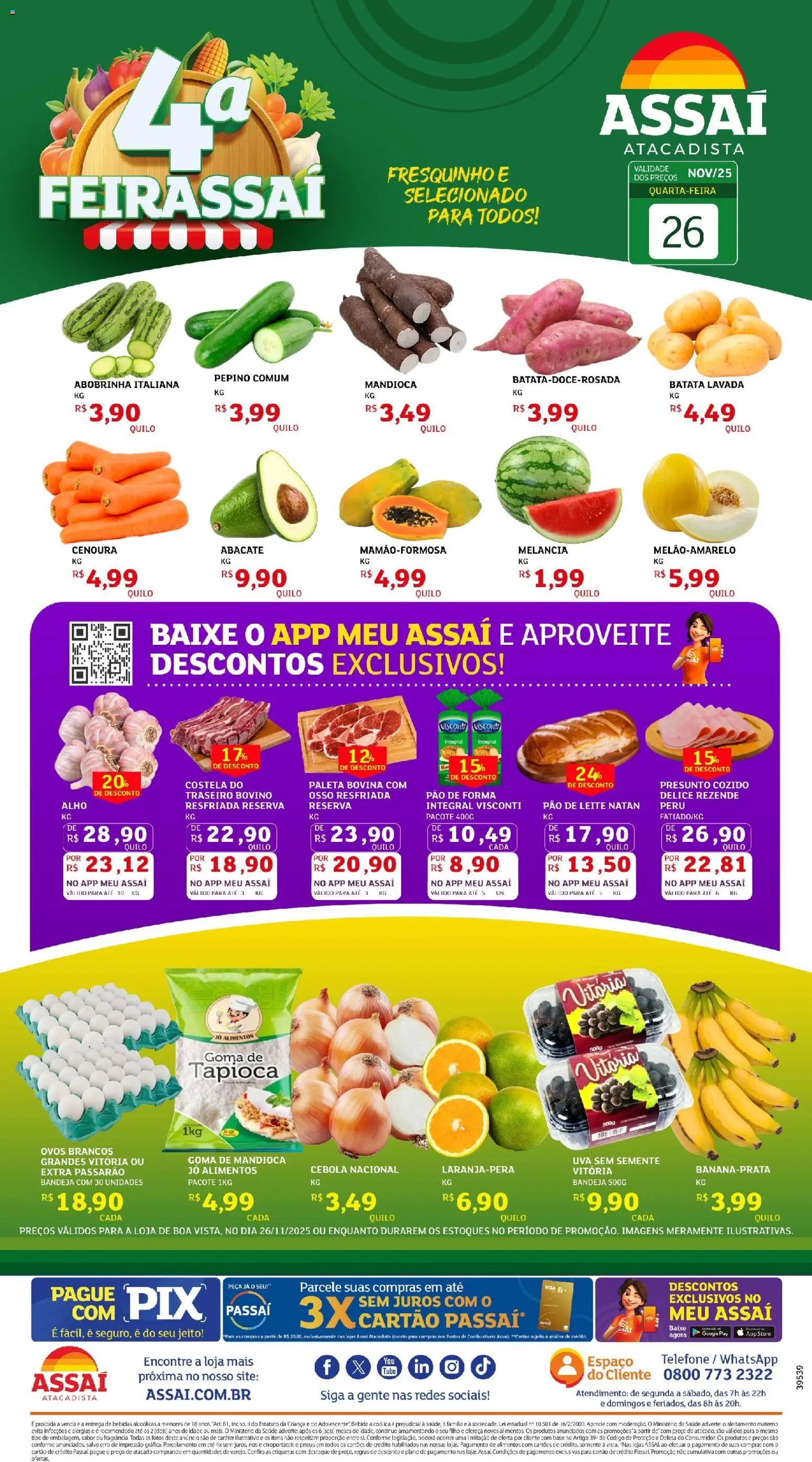 Assaí Atacadista Folheto - válido de 26.11.2025 | Página: 1 | Produtos: Leite, Presunto, Bebida, Bandeja